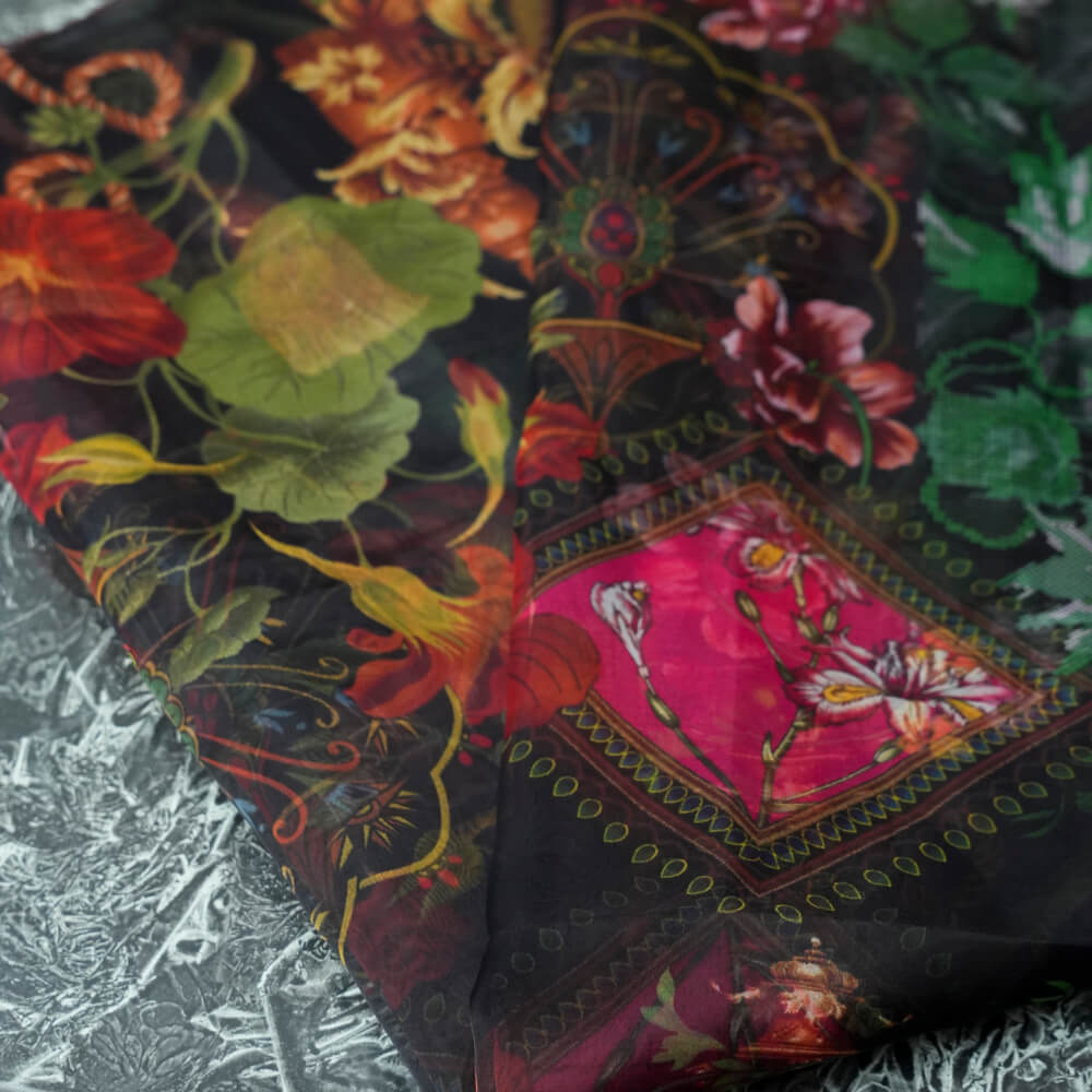 Organza Black Ottoman Floral Printed Dupatta
