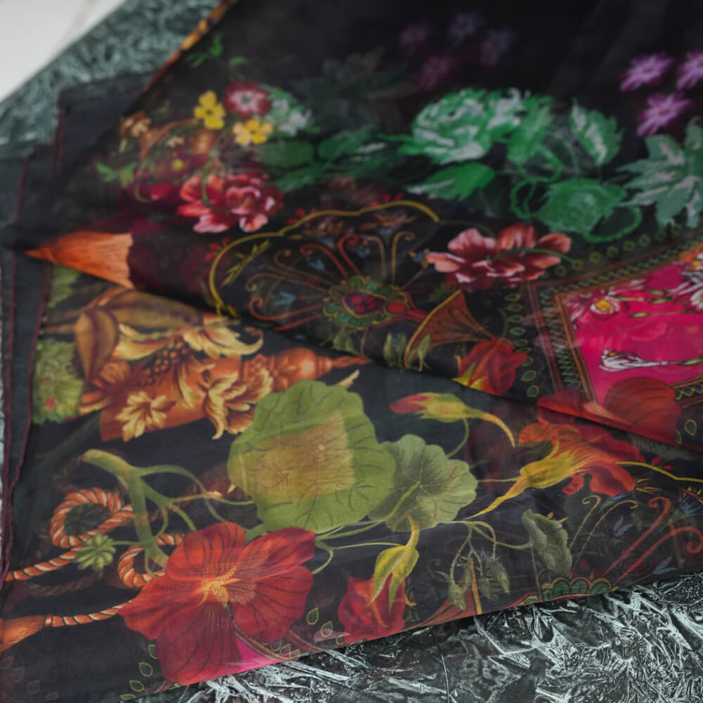 Organza Black Ottoman Floral Printed Dupatta