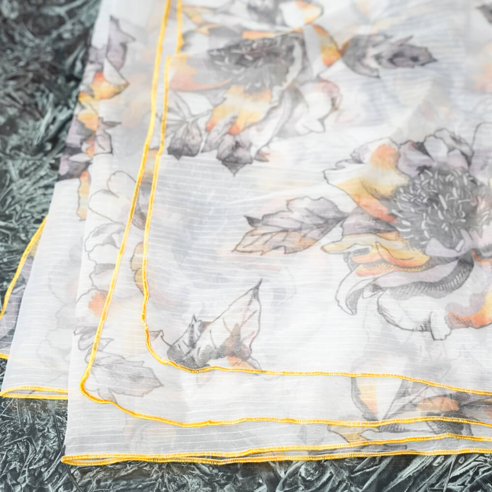 Organza White Ornamental Cauliflower Printed Dupatta
