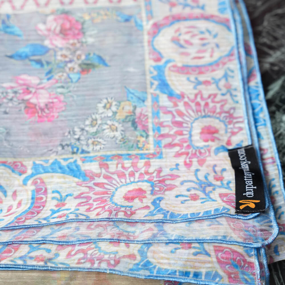 Monark Silver Gray Rose Printed Dupatta