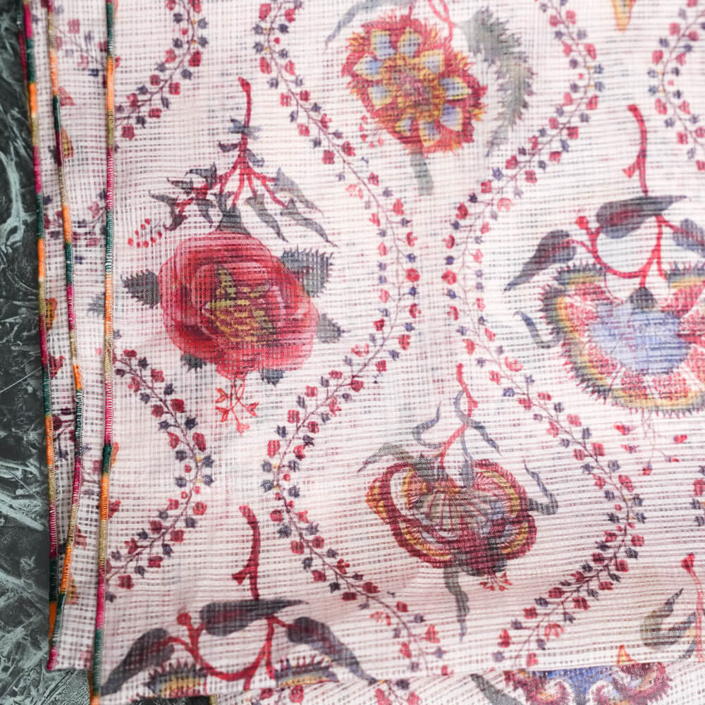 Monark Peach Multi Floral Printed Dupatta