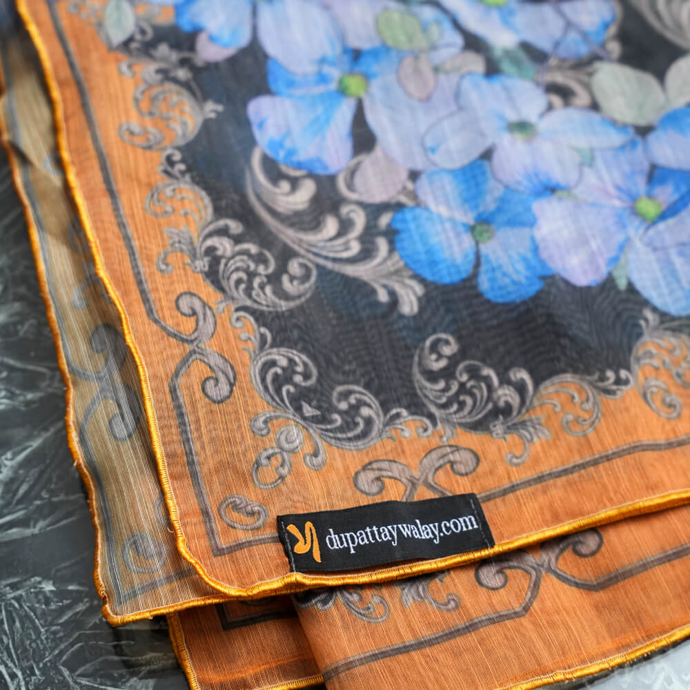 Monark Black Floral Printed Dupatta