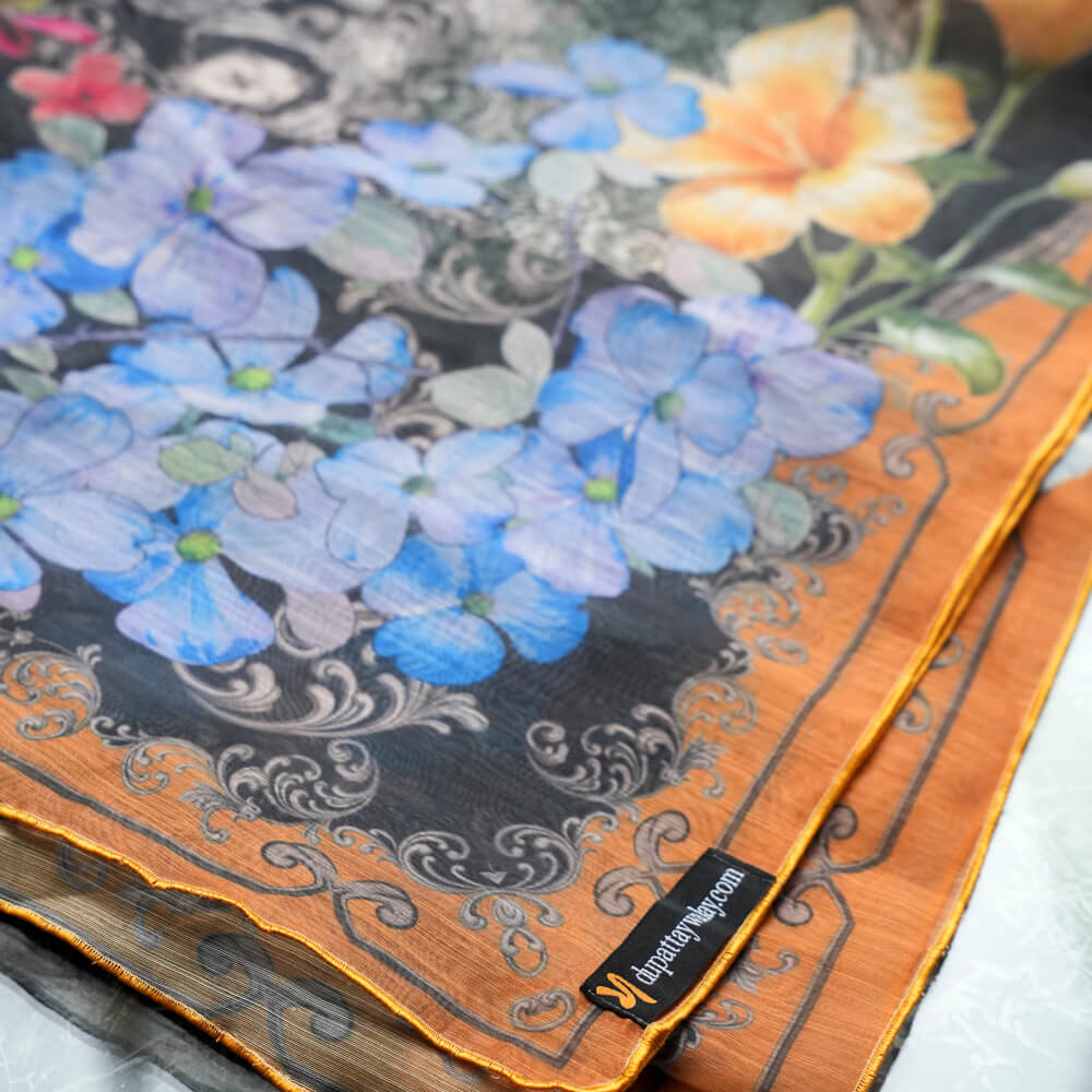 Monark Black Floral Printed Dupatta