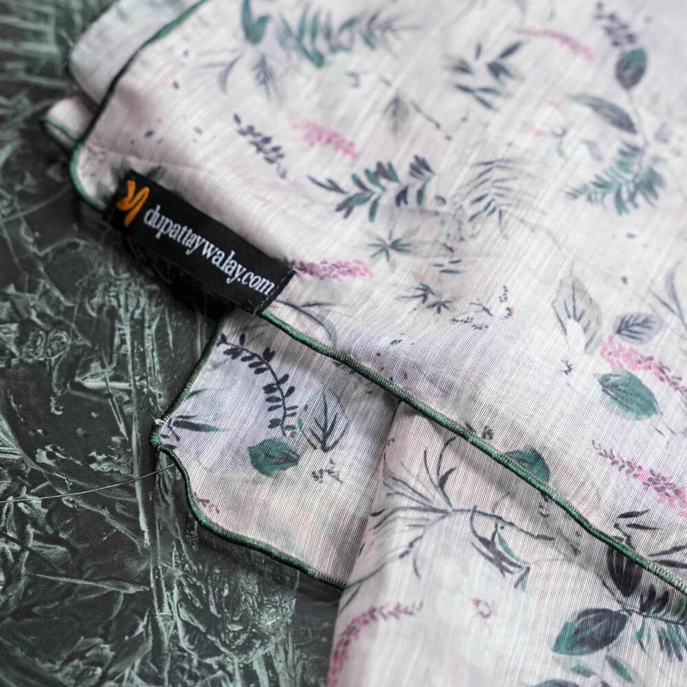 Monark Gray Botanical Printed Dupatta