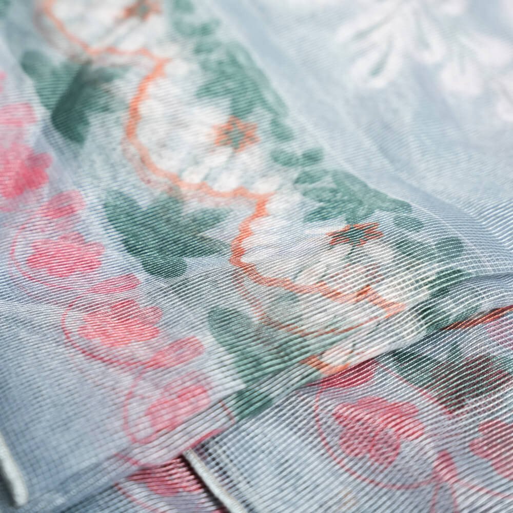 Cotton Net Organza Gray Multi Floral Printed Dupatta