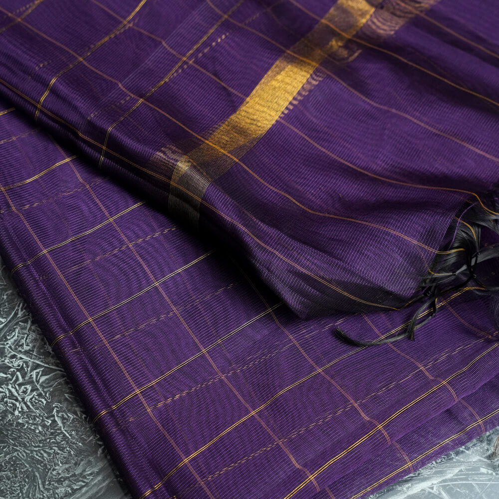 Woven Khaddi Eggplant Purple Golden Checkered Dupatta