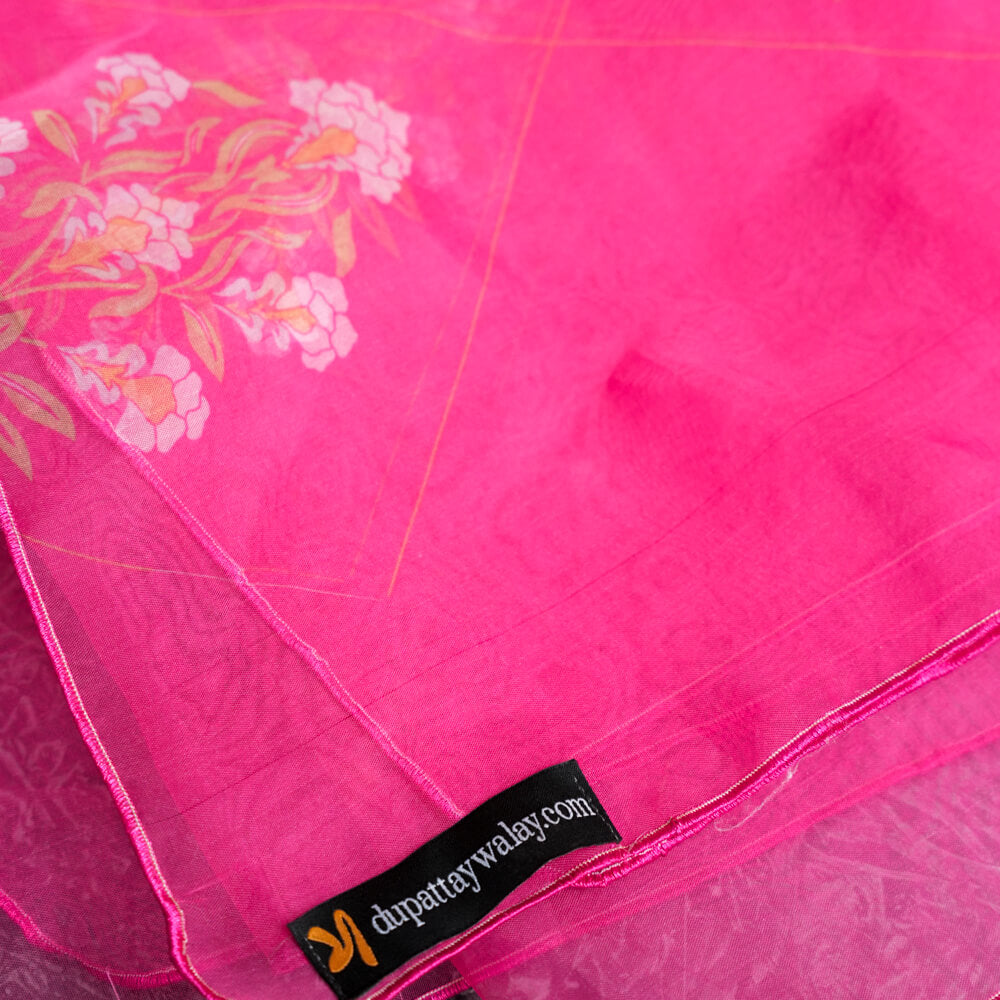 Organza Pink Spring Floral Printed Dupatta