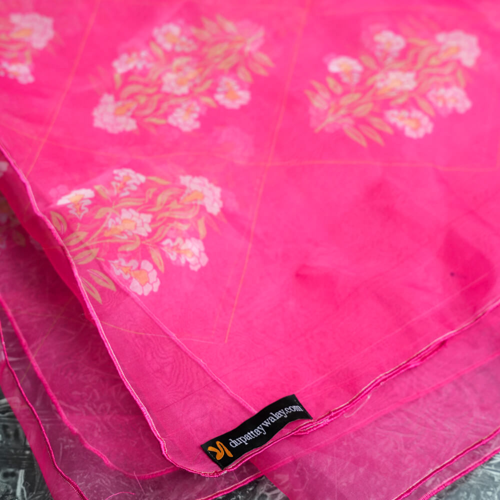 Organza Pink Spring Floral Printed Dupatta
