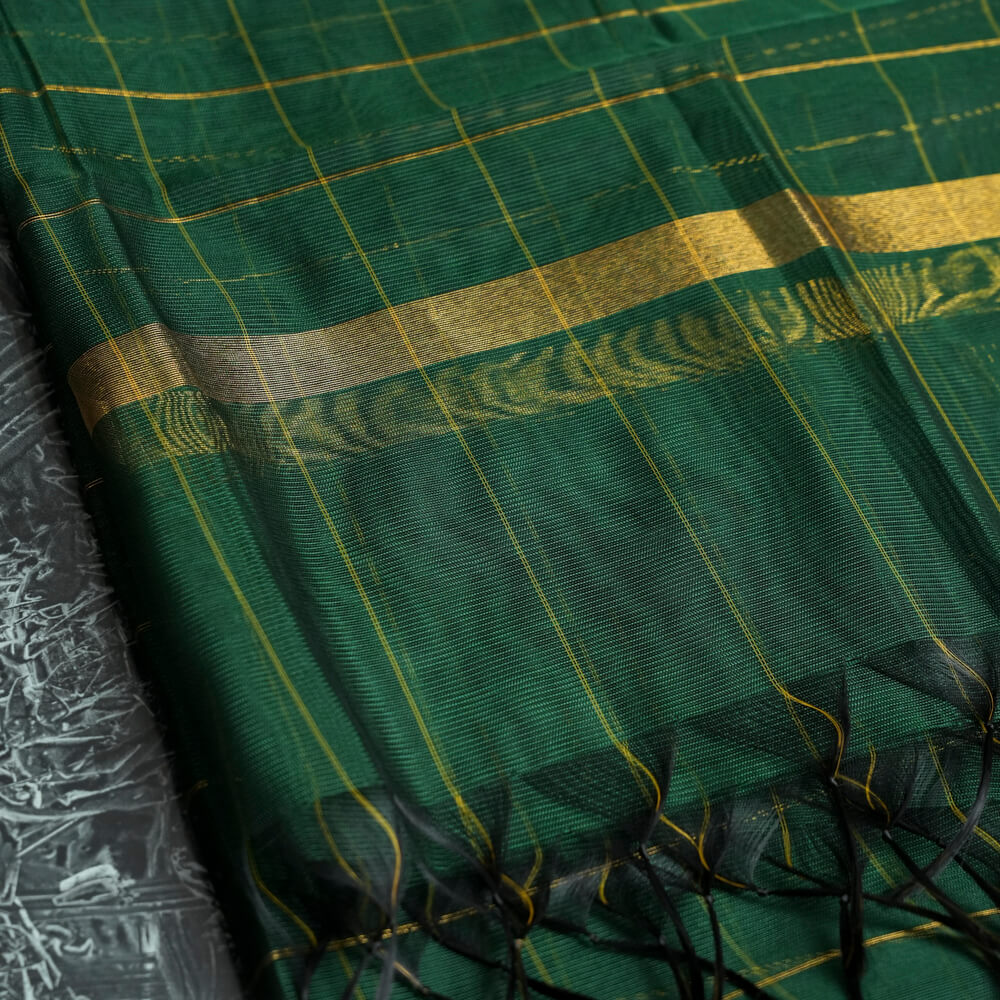 Woven Khaddi Bottle Green Golden Checkered Dupatta