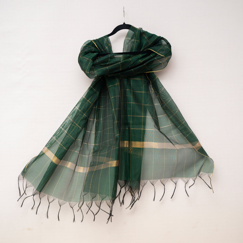 Woven Khaddi Bottle Green Golden Checkered Dupatta