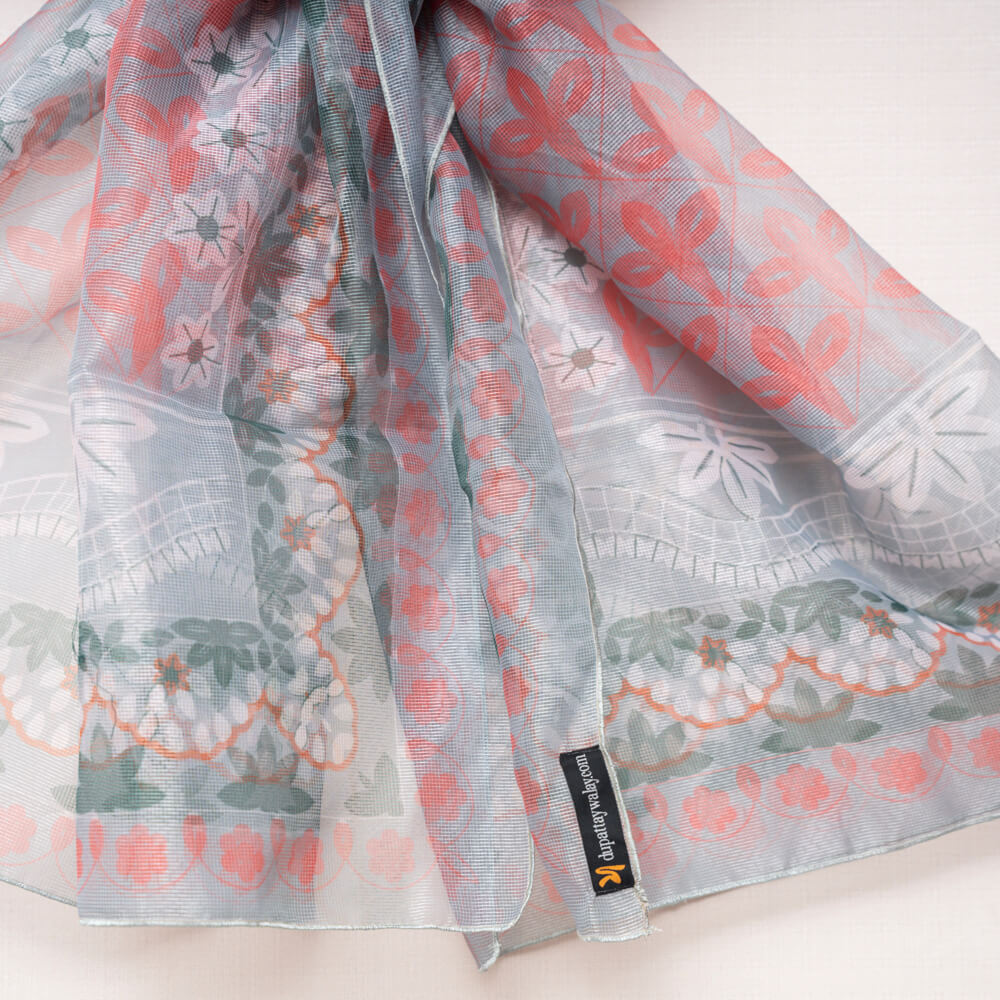 Cotton Net Organza Gray Multi Floral Printed Dupatta