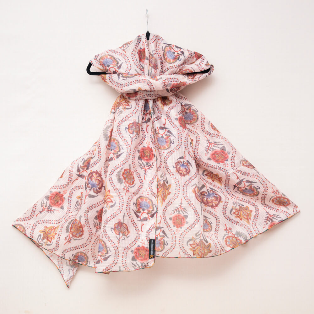 Monark Peach Multi Floral Printed Dupatta
