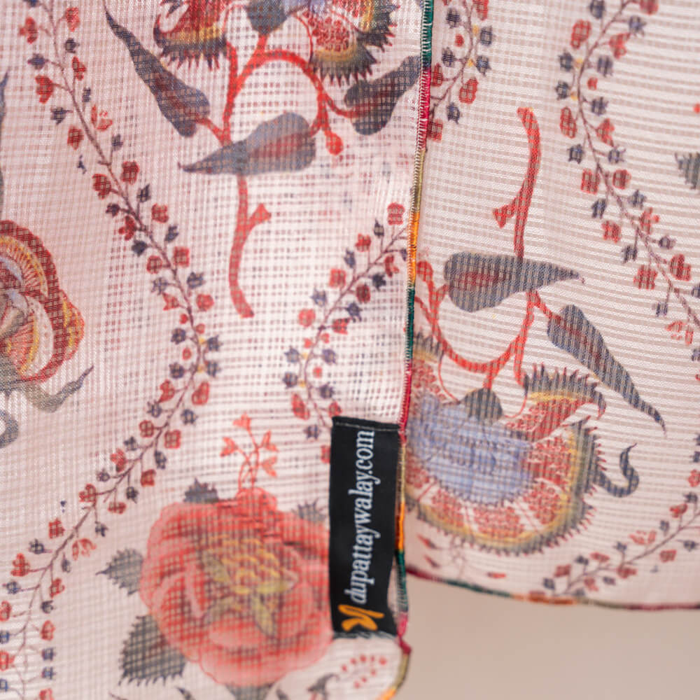 Monark Peach Multi Floral Printed Dupatta