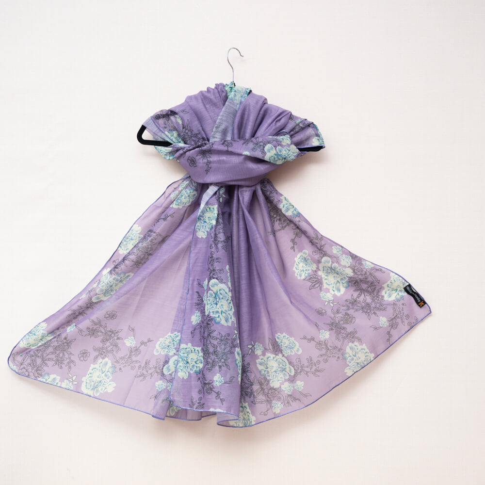 Monark Purple Blossom Floral Printed Dupatta