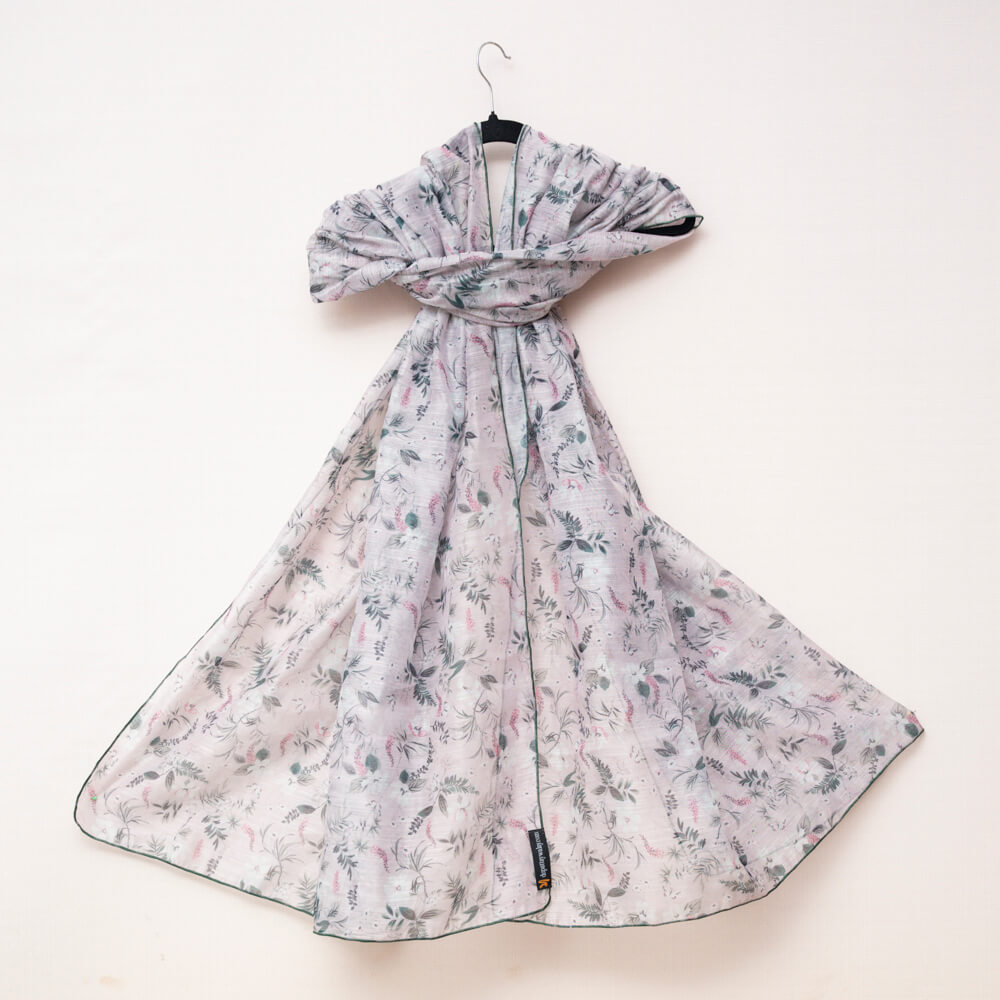 Monark Gray Botanical Printed Dupatta