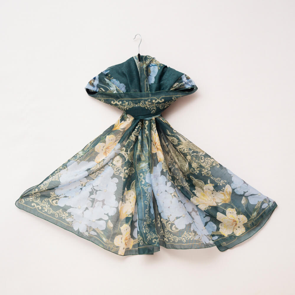 Monark Bottle Green Floral Printed Dupatta
