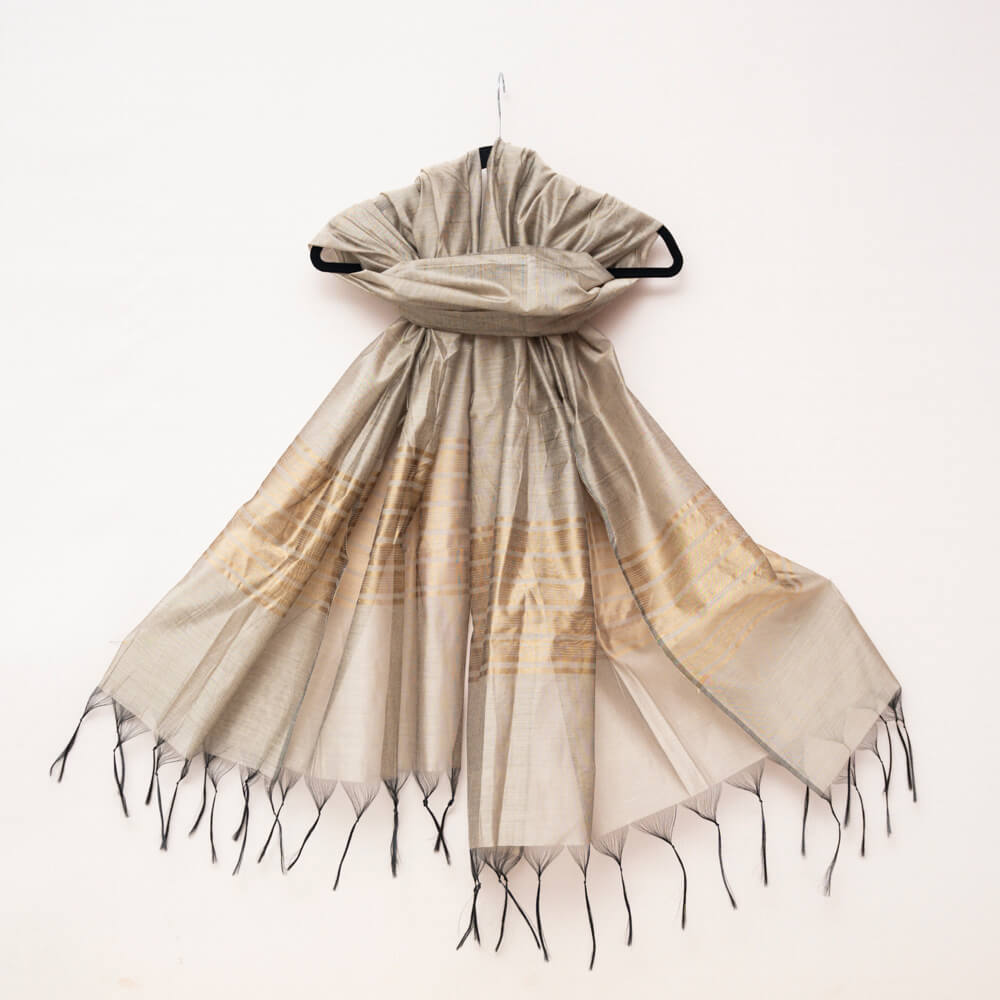 Cotton Silk Gray Two Sided Border Dupatta