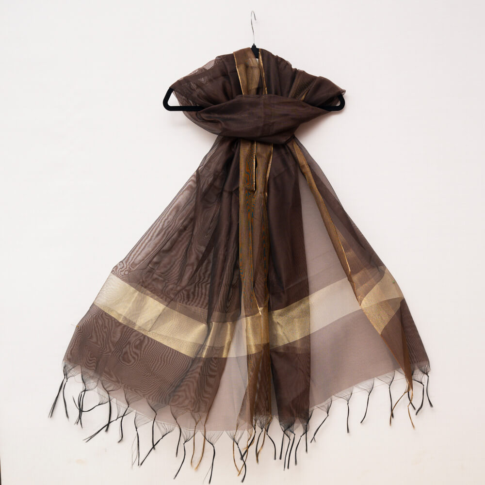 Khaddi Woven Chocolate Brown All Sided Border Dupatta
