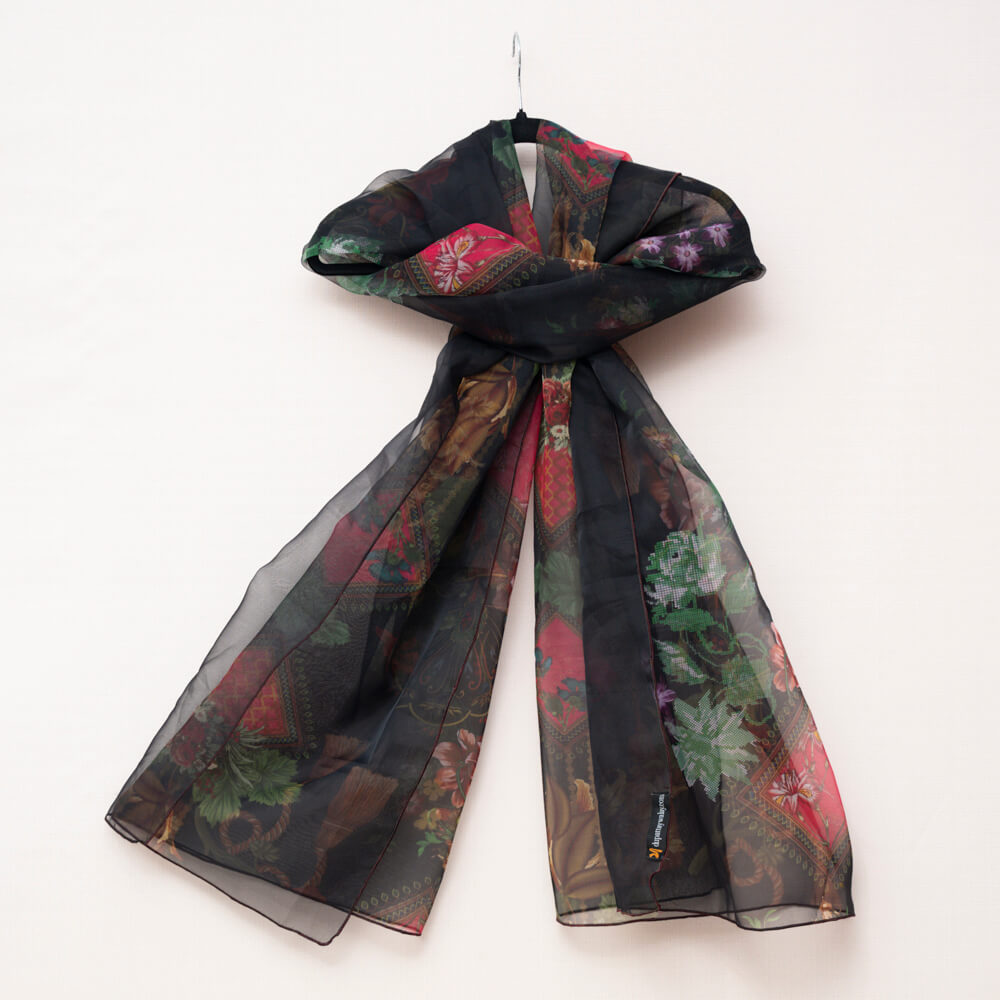 Organza Black Ottoman Floral Printed Dupatta
