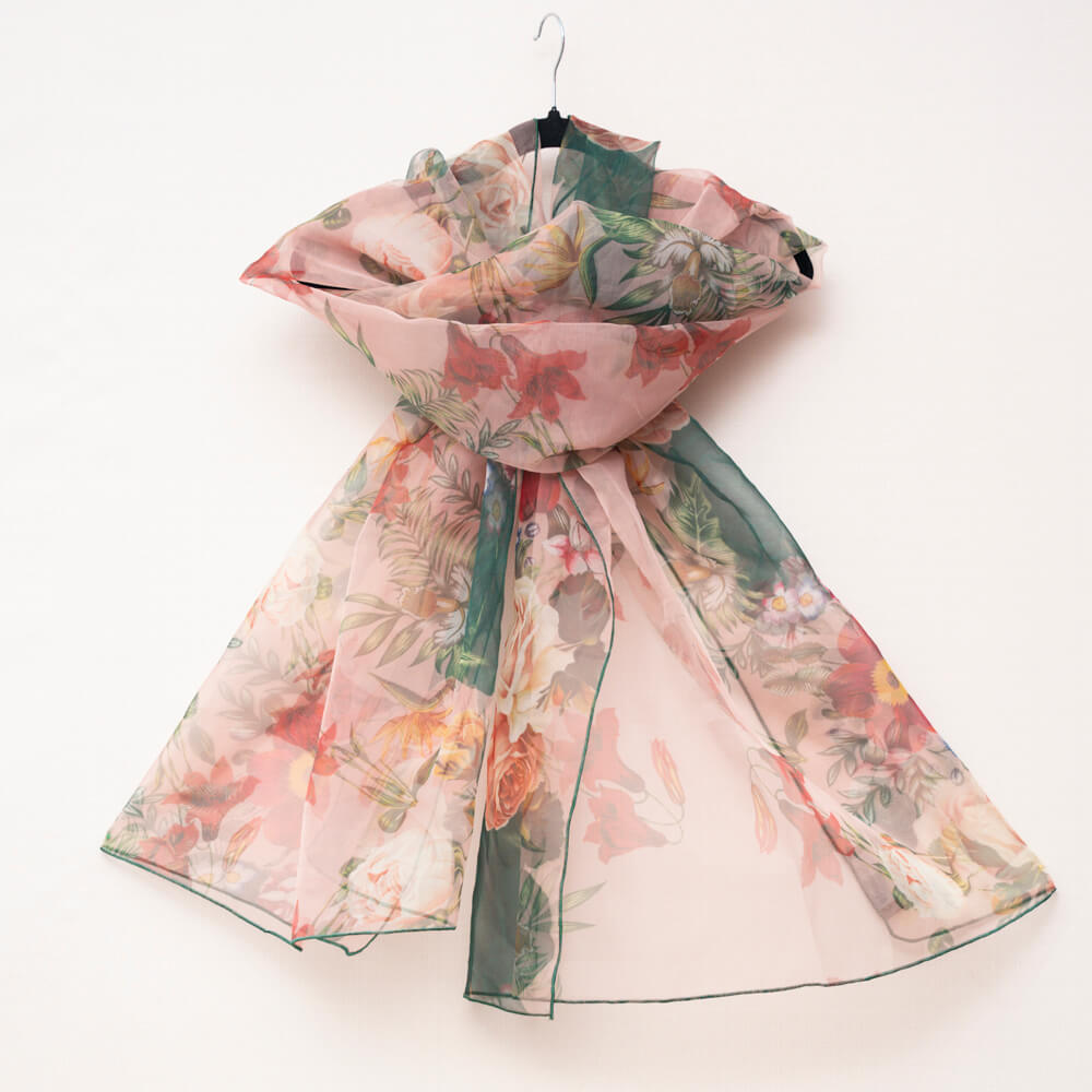 Organza T Pink Lilly Floral Printed Dupatta