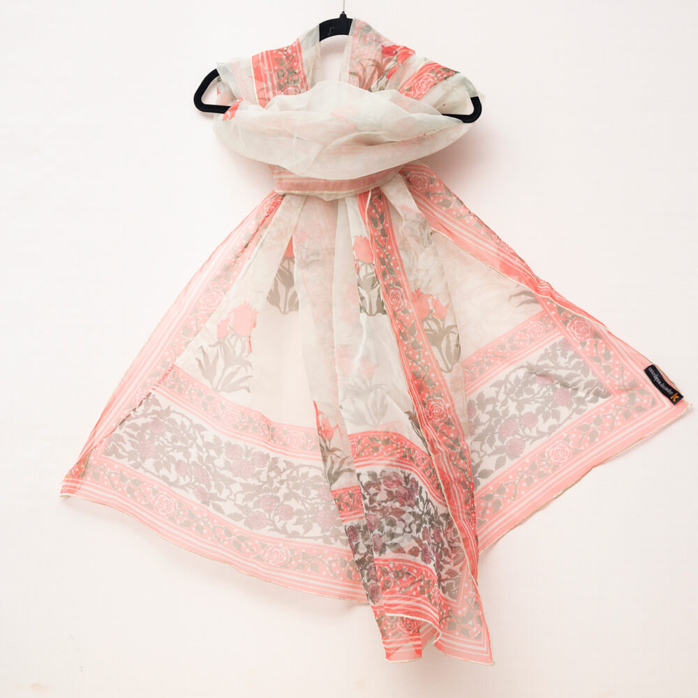 Organza Pistachio Green Rose Floral Printed Dupatta