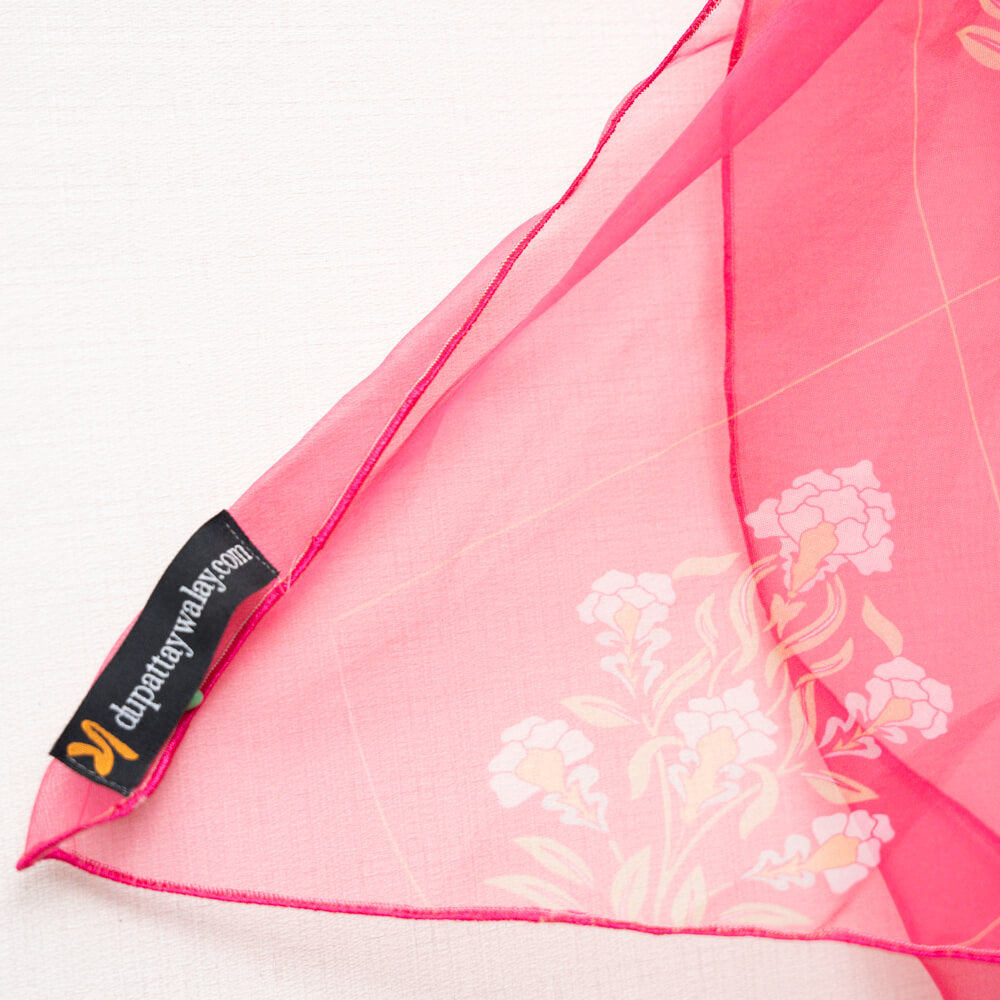 Organza Pink Spring Floral Printed Dupatta