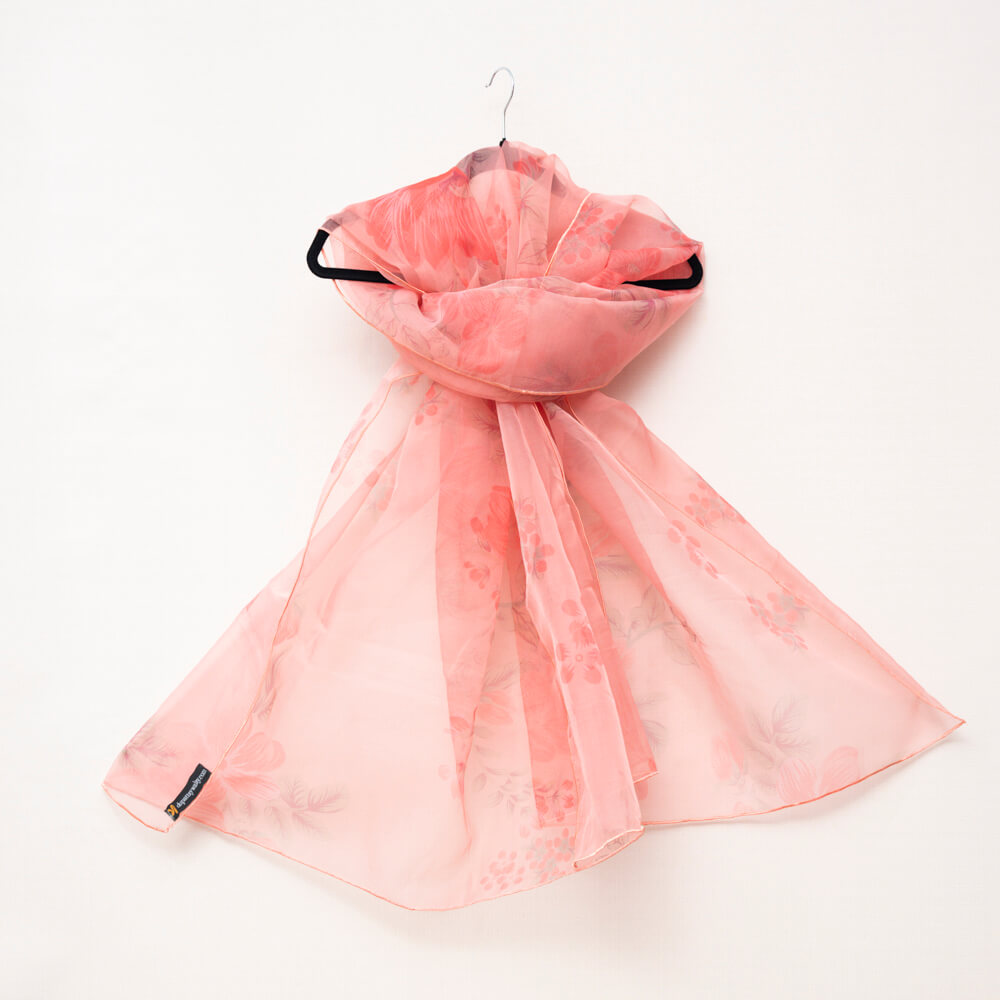 Organza Pink Floral Printed Dupatta