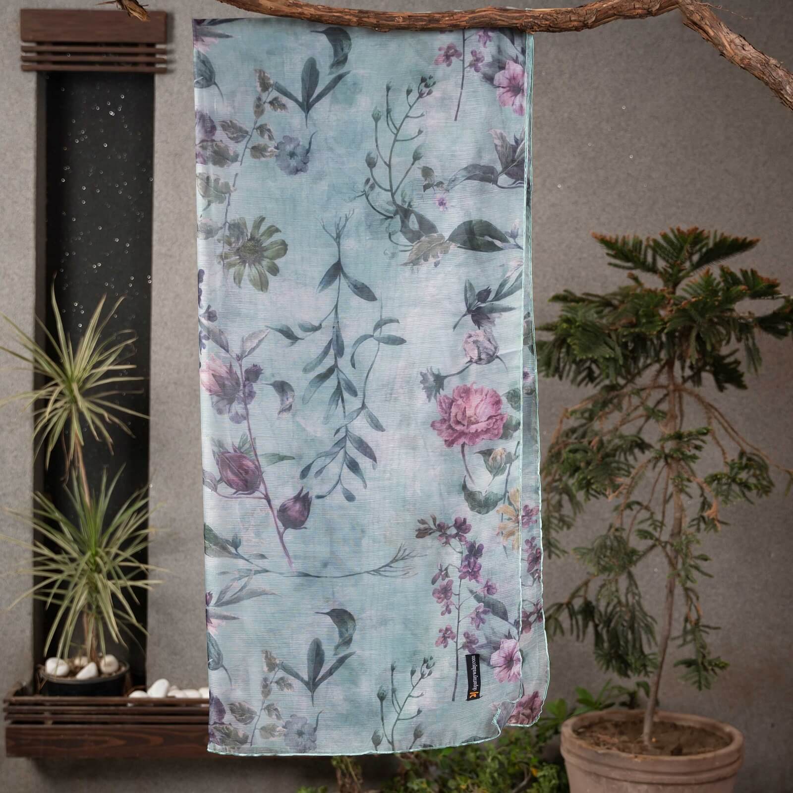 Monark Ice Blue Floral Printed Dupatta