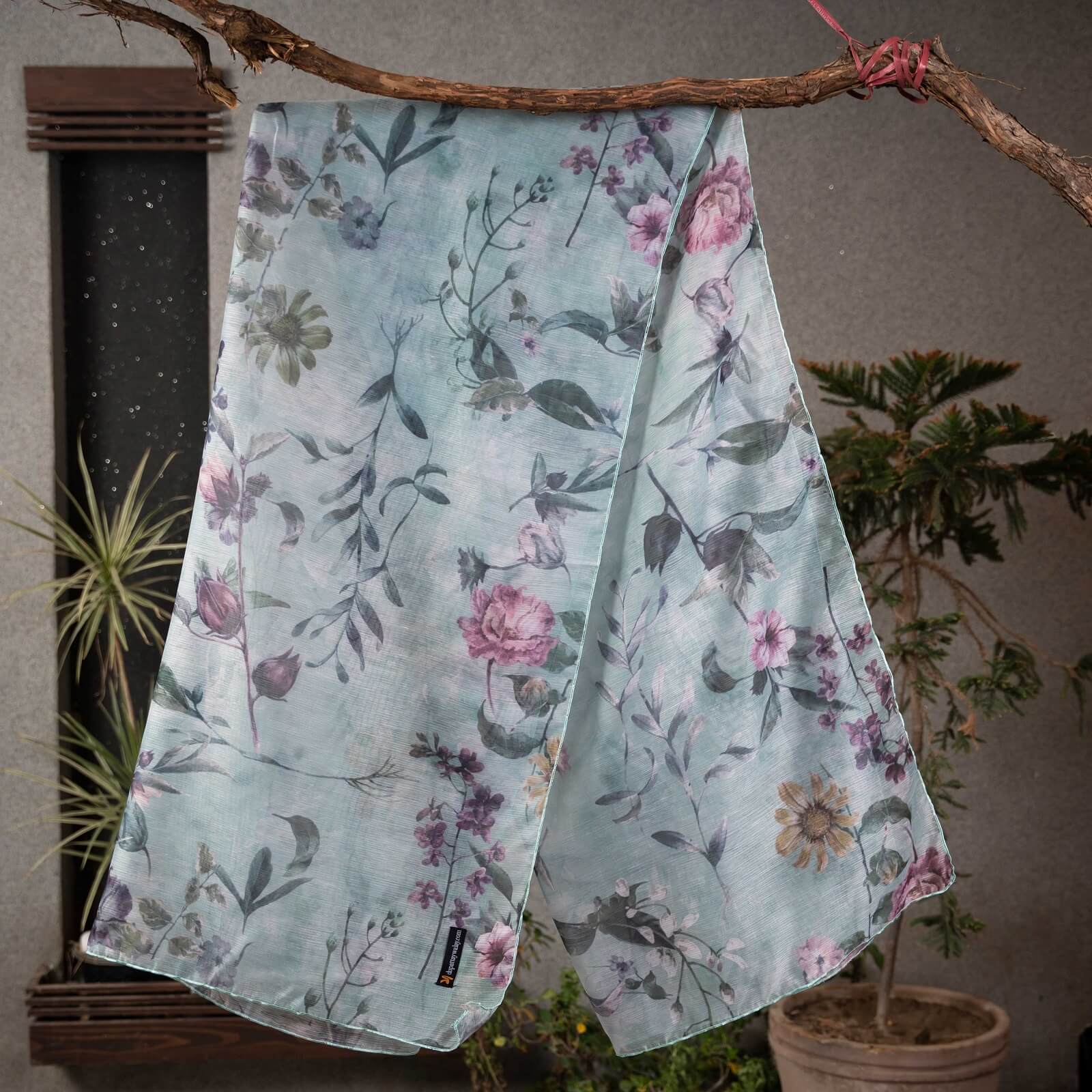 Monark Ice Blue Floral Printed Dupatta