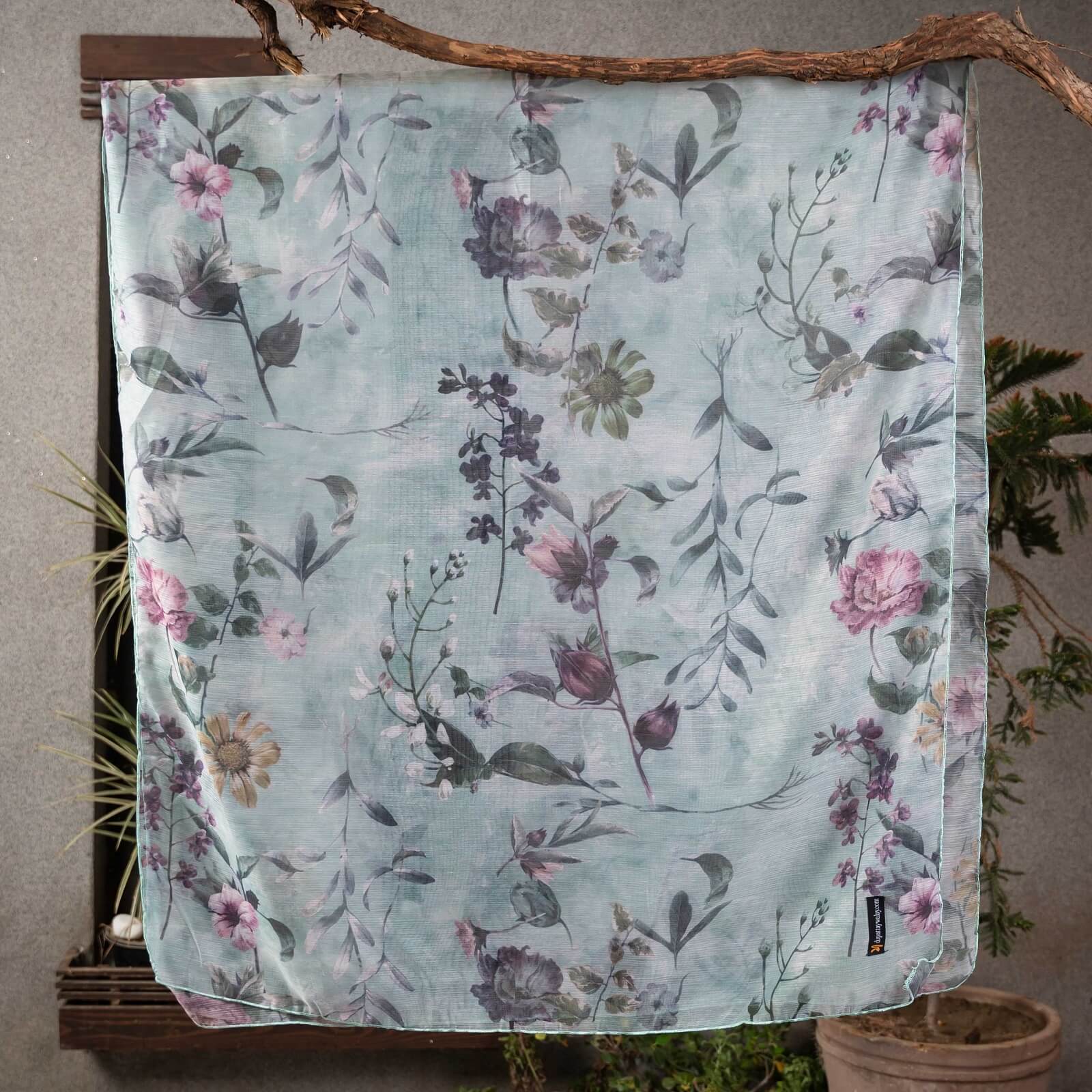 Monark Ice Blue Floral Printed Dupatta