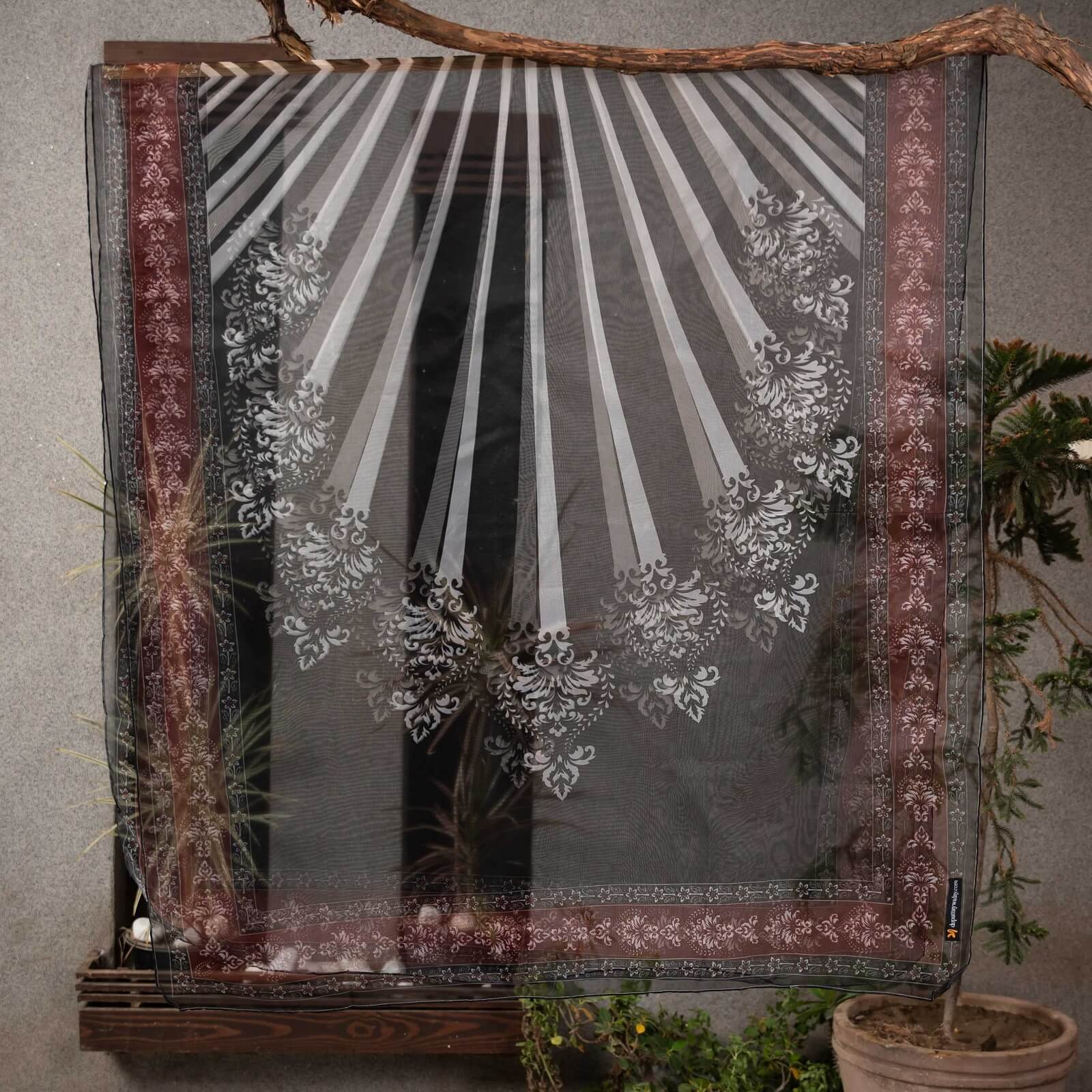 Organza Black and White Damask Printed Dupatta