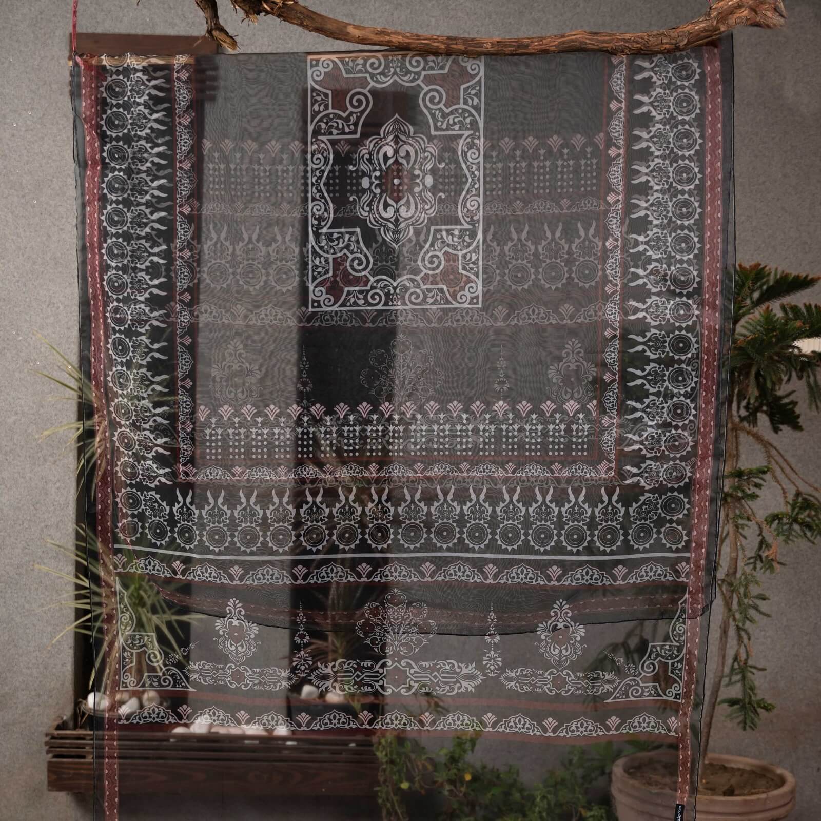 Organza Black and White Abstract Printed Dupatta