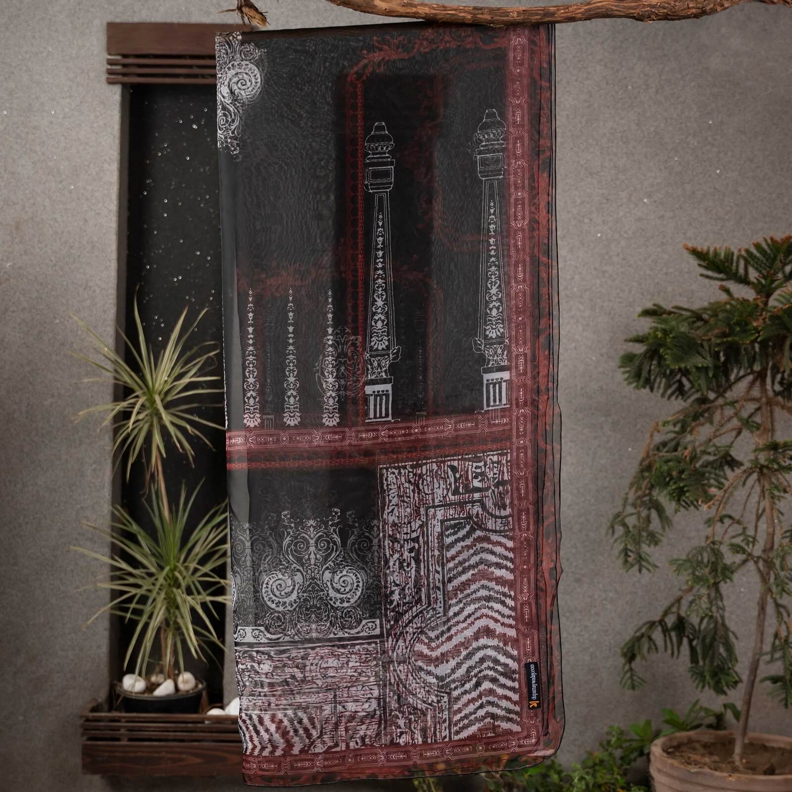 Organza Black Abstract Monument Printed Dupatta