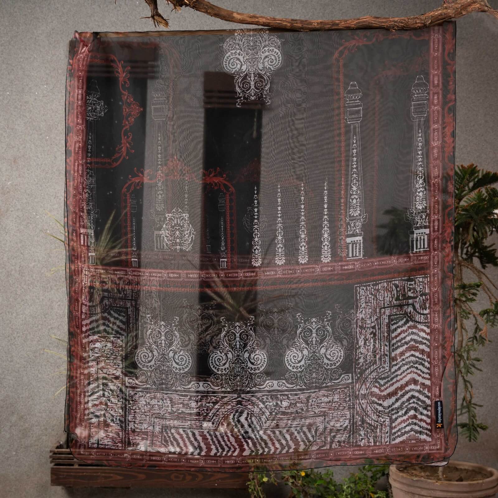Organza Black Abstract Monument Printed Dupatta