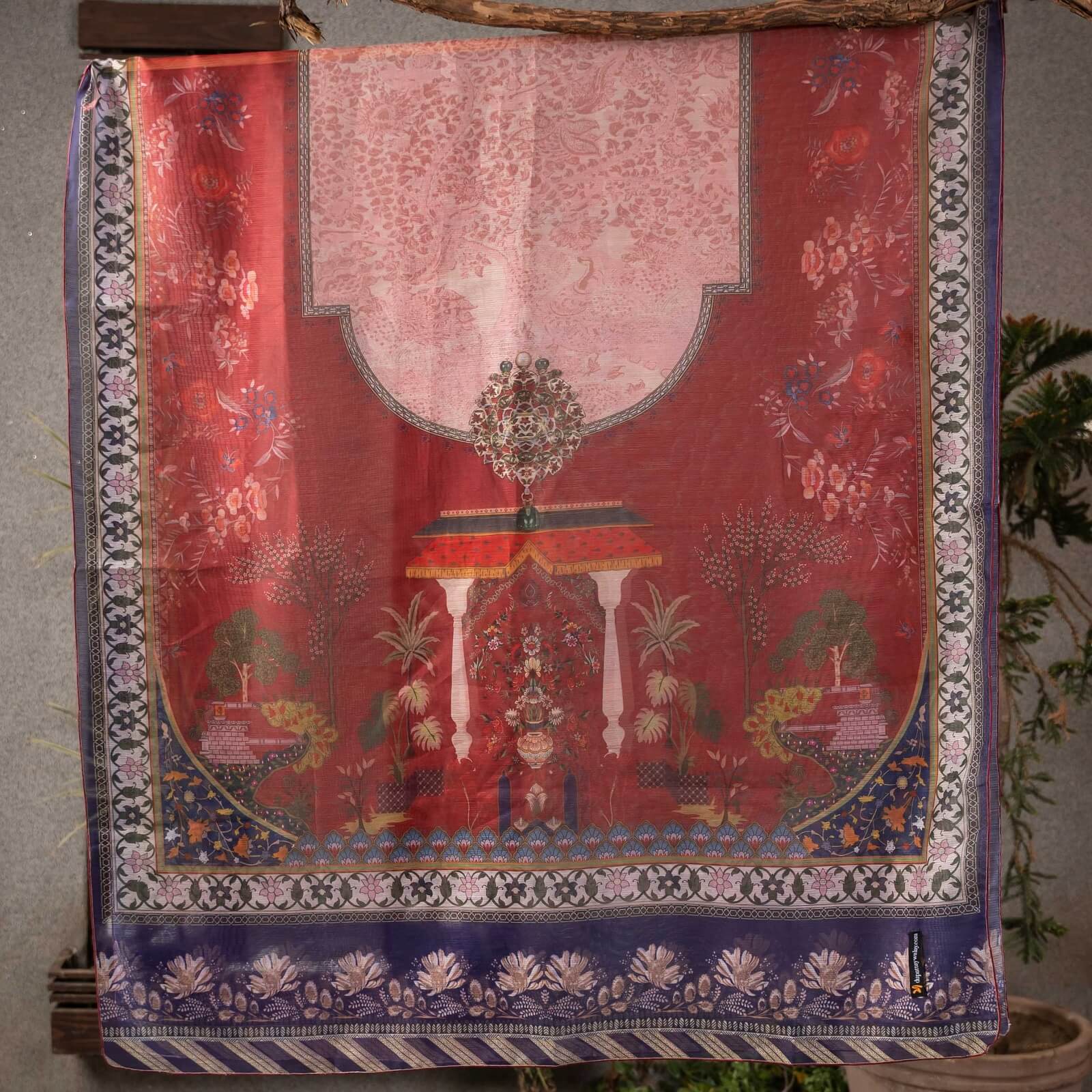 Monark Maroon Floral Monument Printed Dupatta