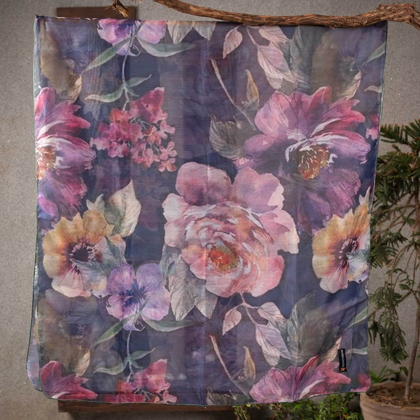 Monark Navy Blue Floral Printed Dupatta