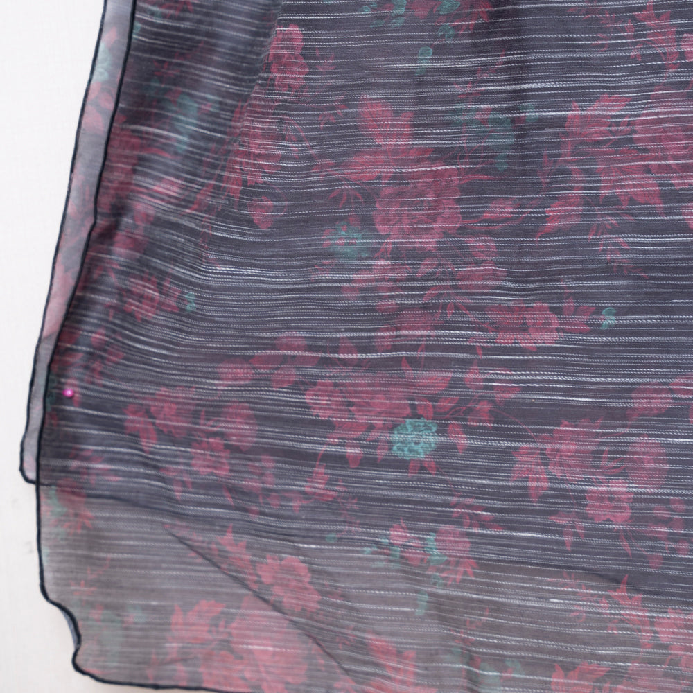 Charcoal Grey Monark Dupatta with Subtle Floral Print DUPPATTY WALAY