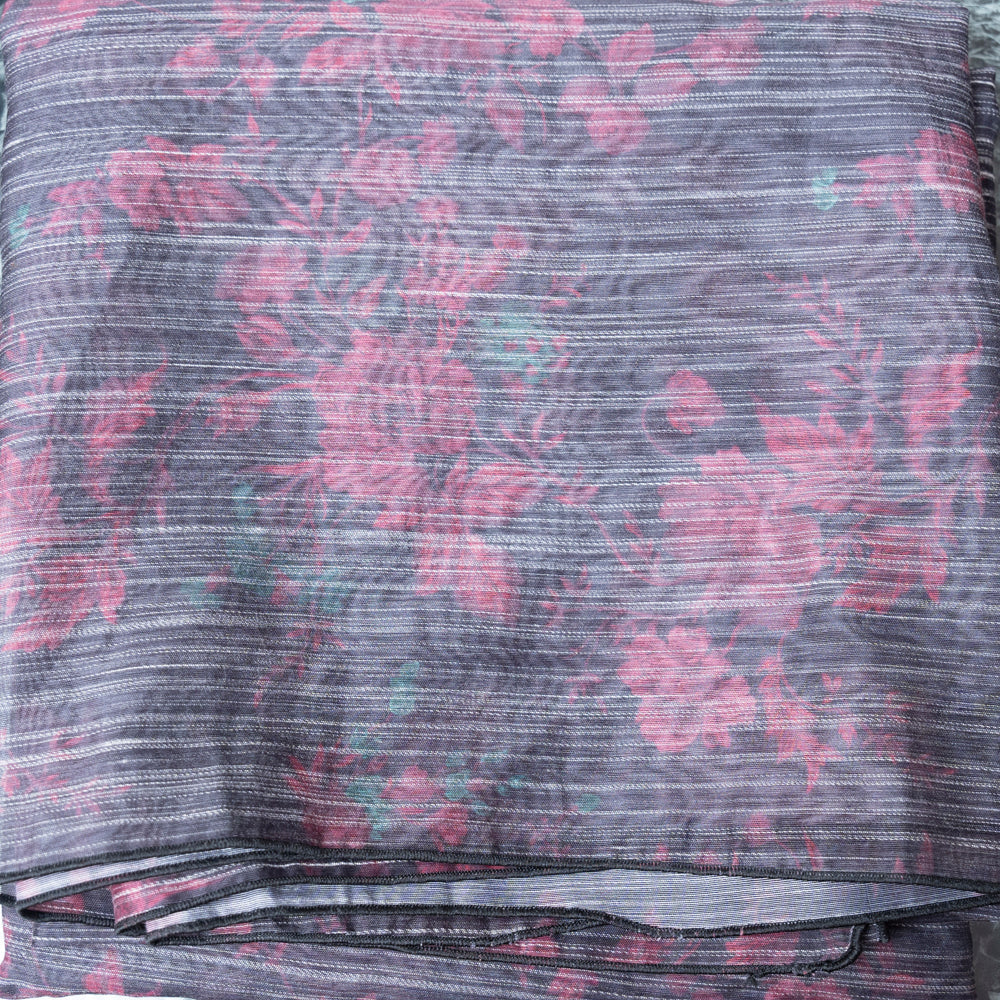 Charcoal Grey Monark Dupatta with Subtle Floral Print DUPPATTY WALAY