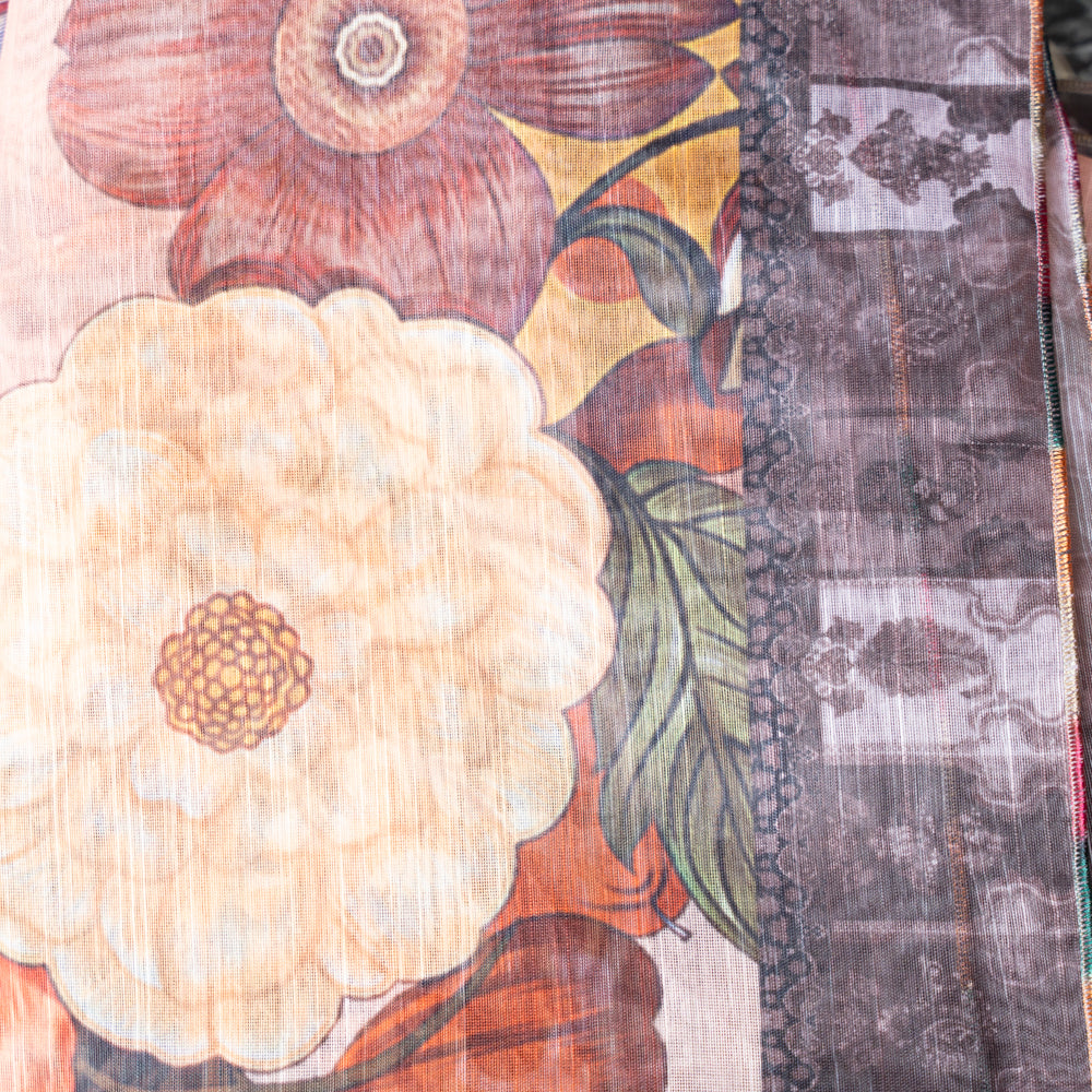 Peach Monark Dupatta with Bold Floral & Contrast Border DUPPATTY WALAY