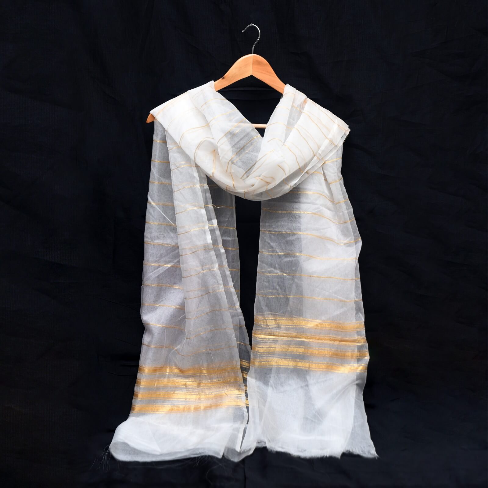 Organza White Two Sided Border with Zari Lining Dupatta