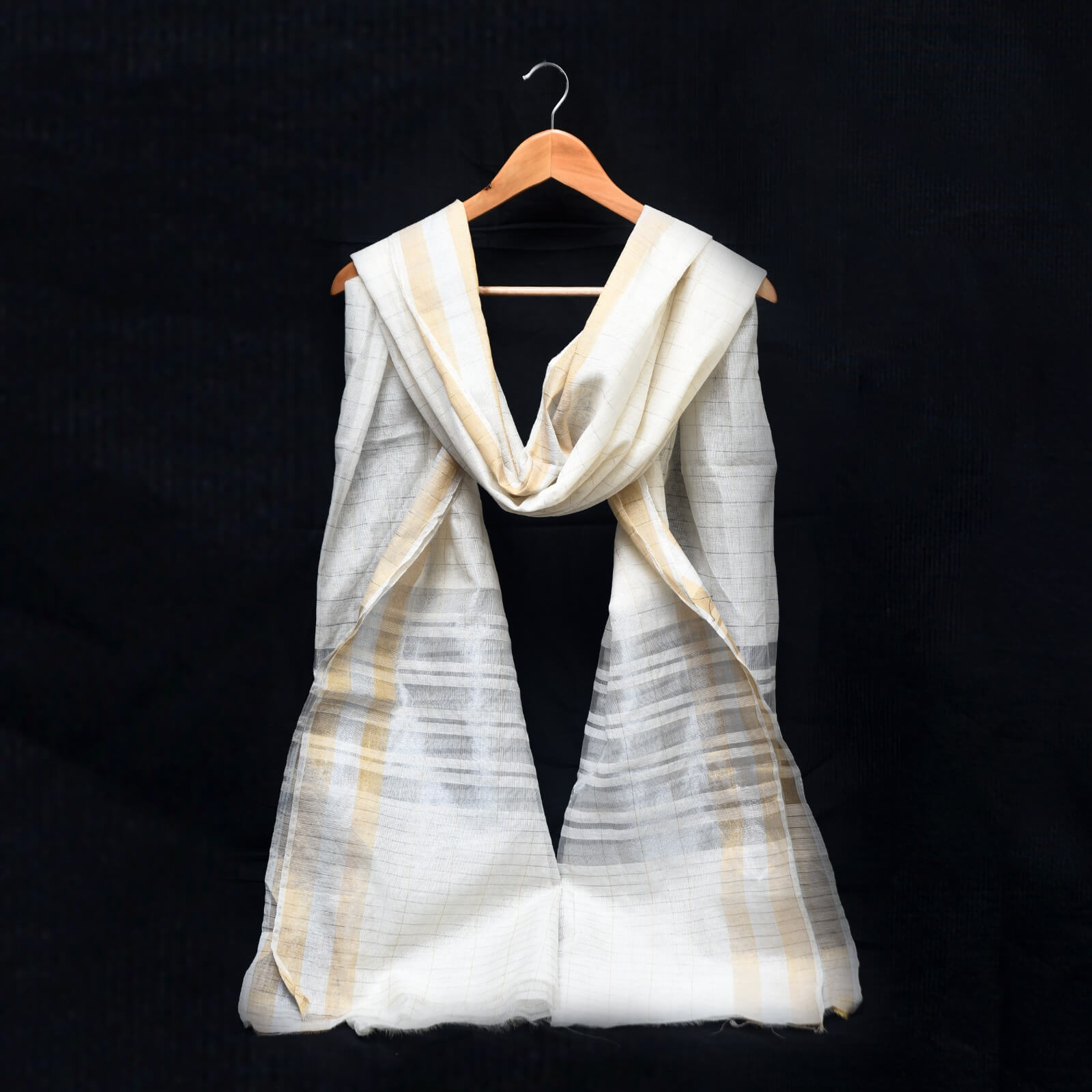 Cotton Silk White Zari All Sided Dupatta