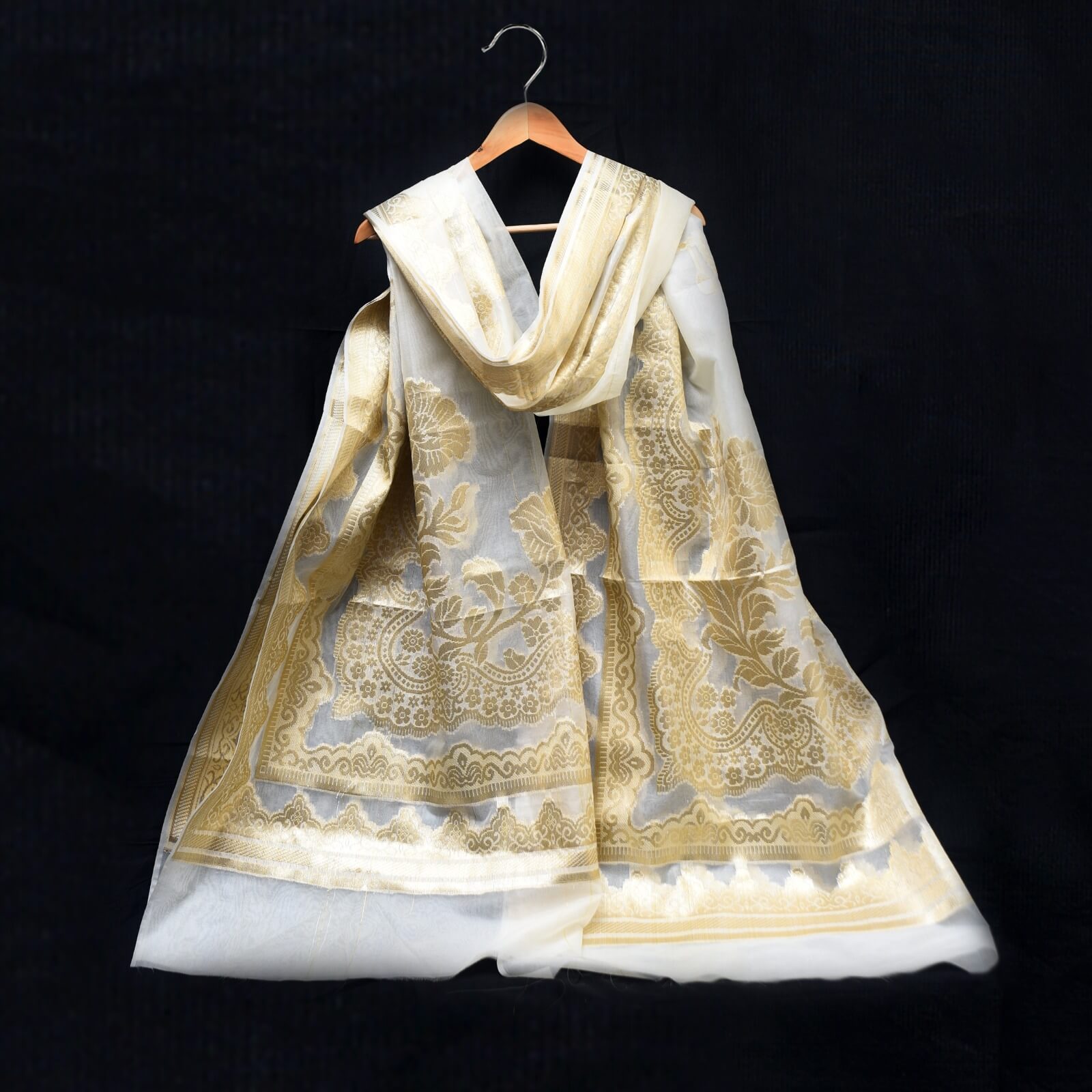 Banarsi Golden Nylon Organza Shawl