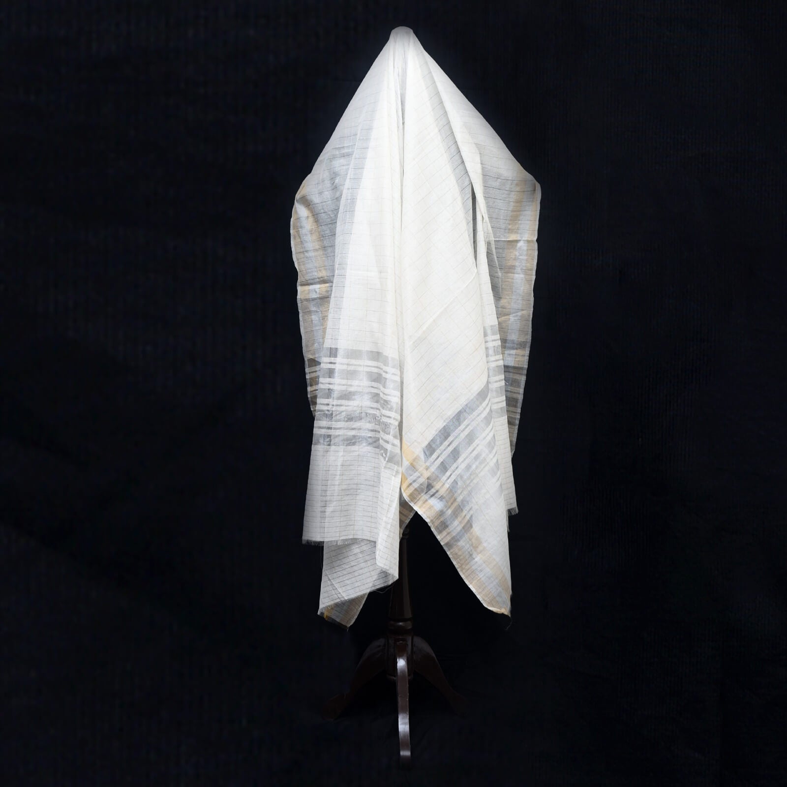 Cotton Silk White Zari All Sided Dupatta