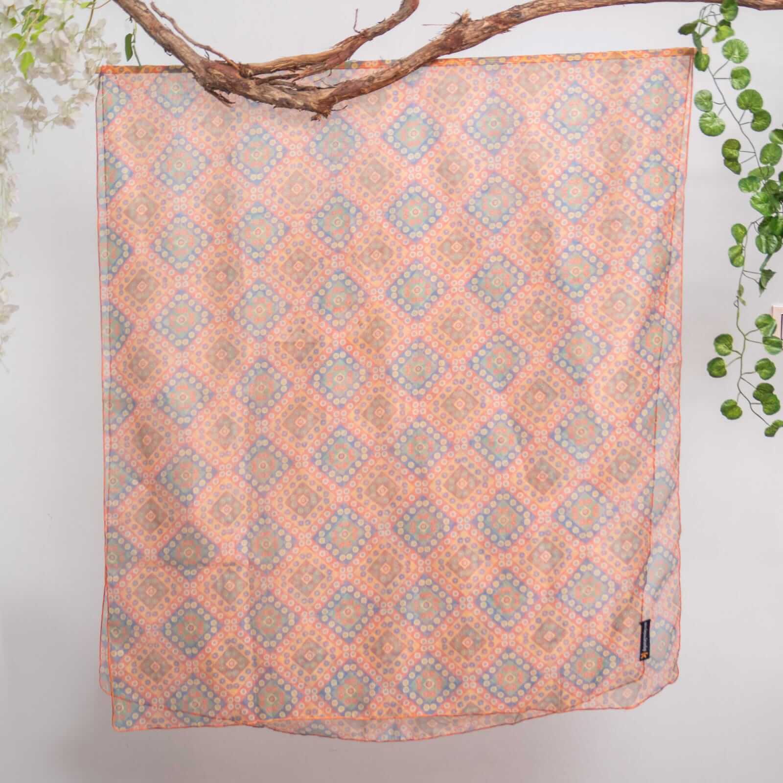 Cotton Net Organza Multi Abstract Diamond Printed Dupatta