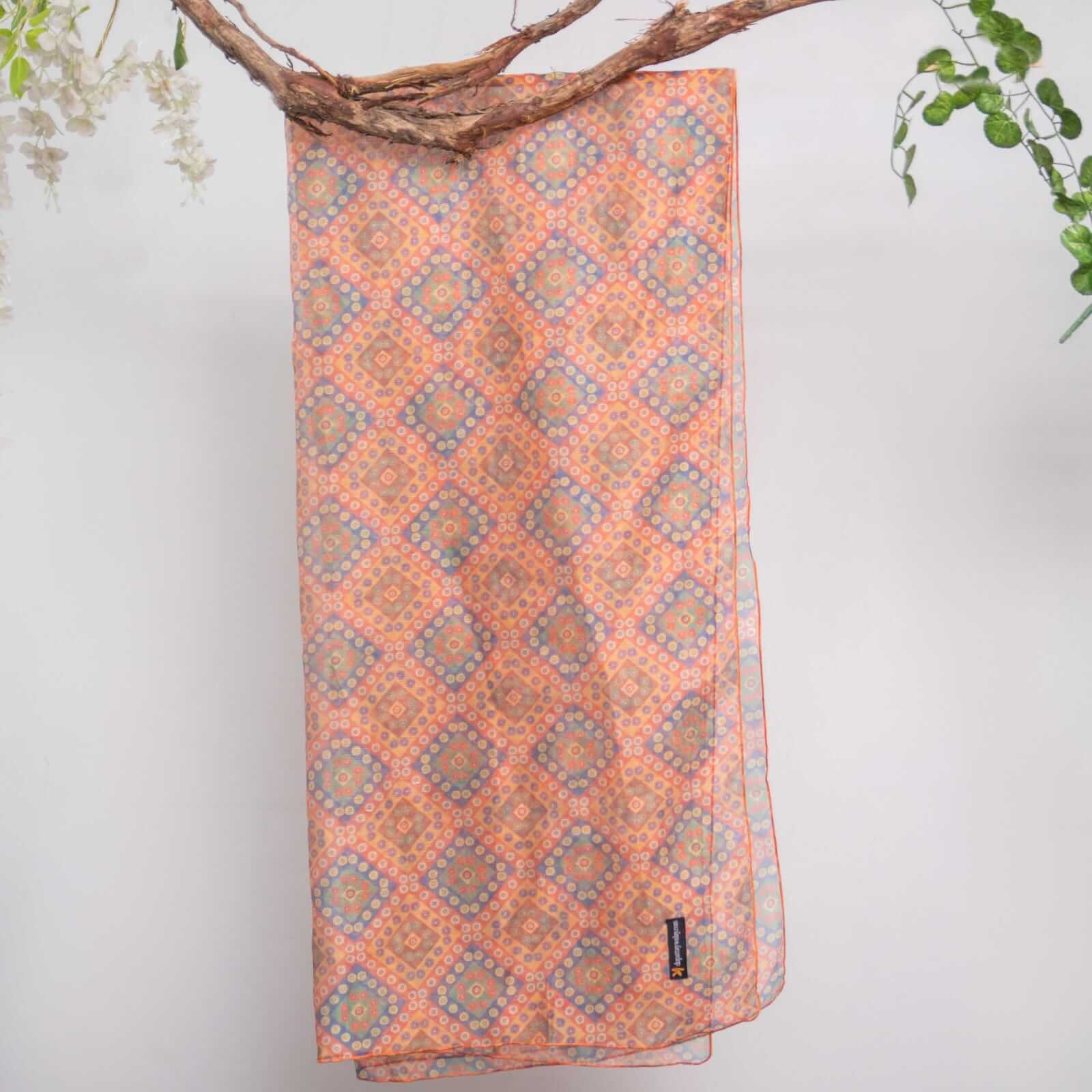 Cotton Net Organza Multi Abstract Diamond Printed Dupatta