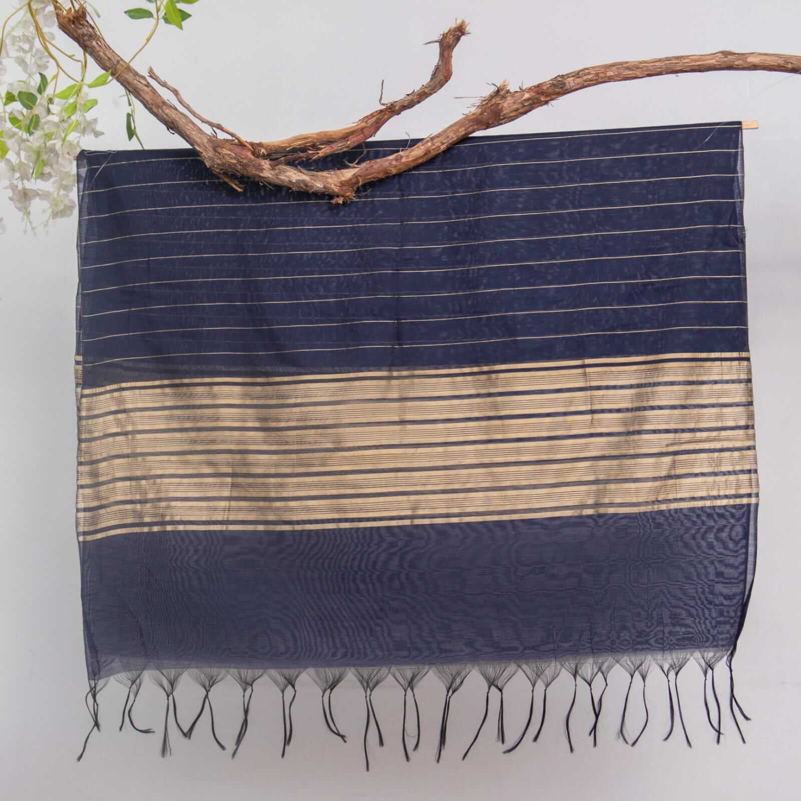 Khaddi Woven Navy Blue Two Sided Border Dupatta