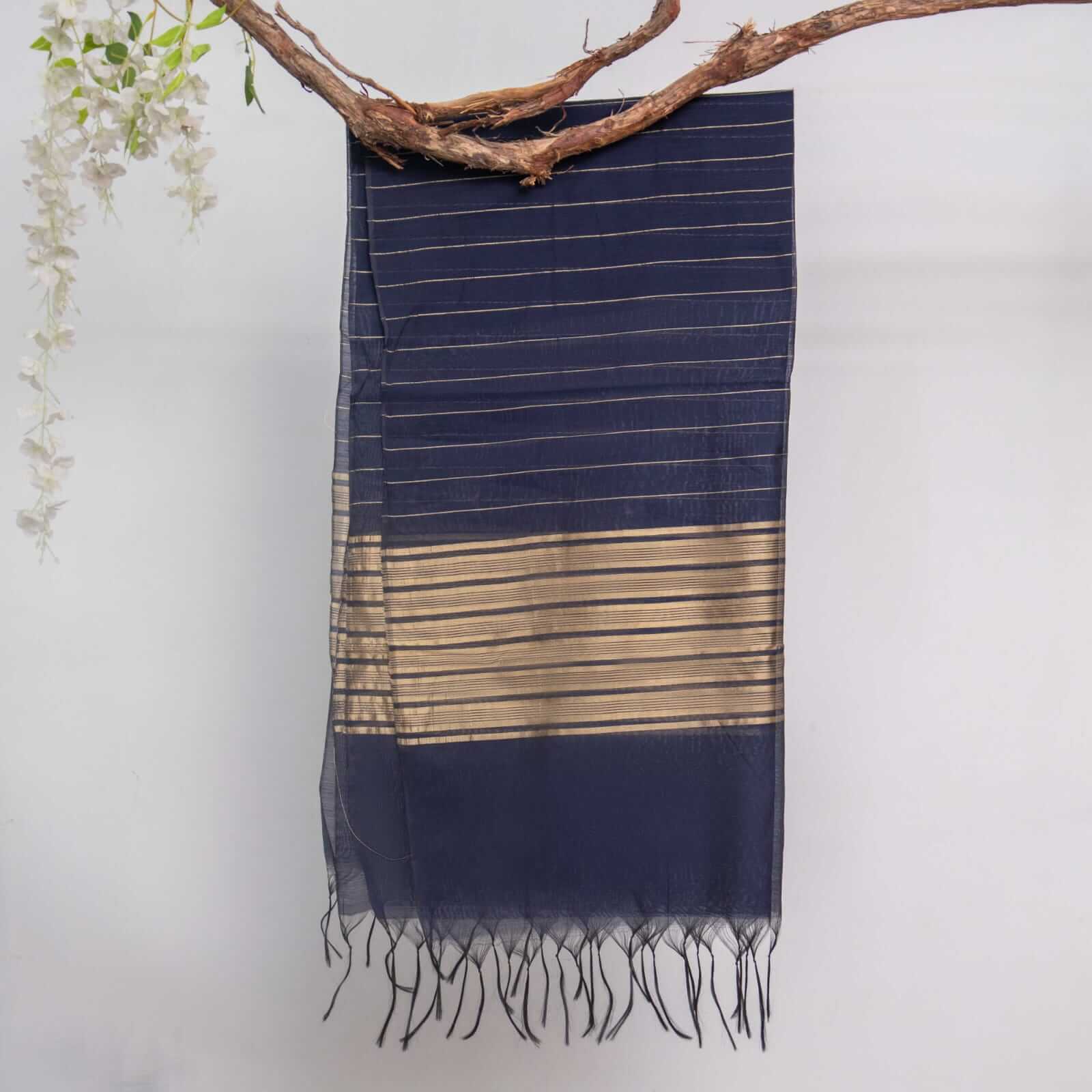 Khaddi Woven Navy Blue Two Sided Border Dupatta