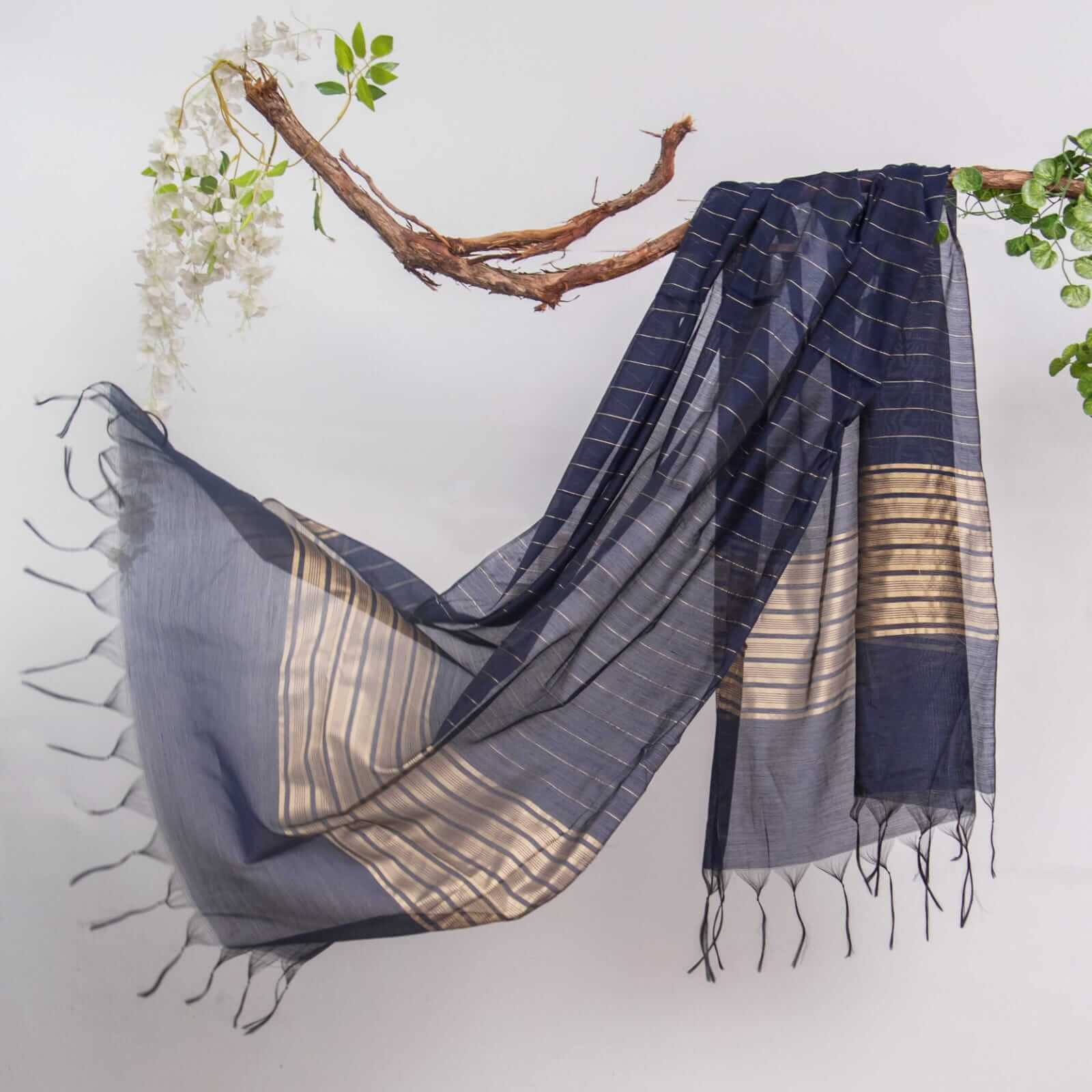 Khaddi Woven Navy Blue Two Sided Border Dupatta