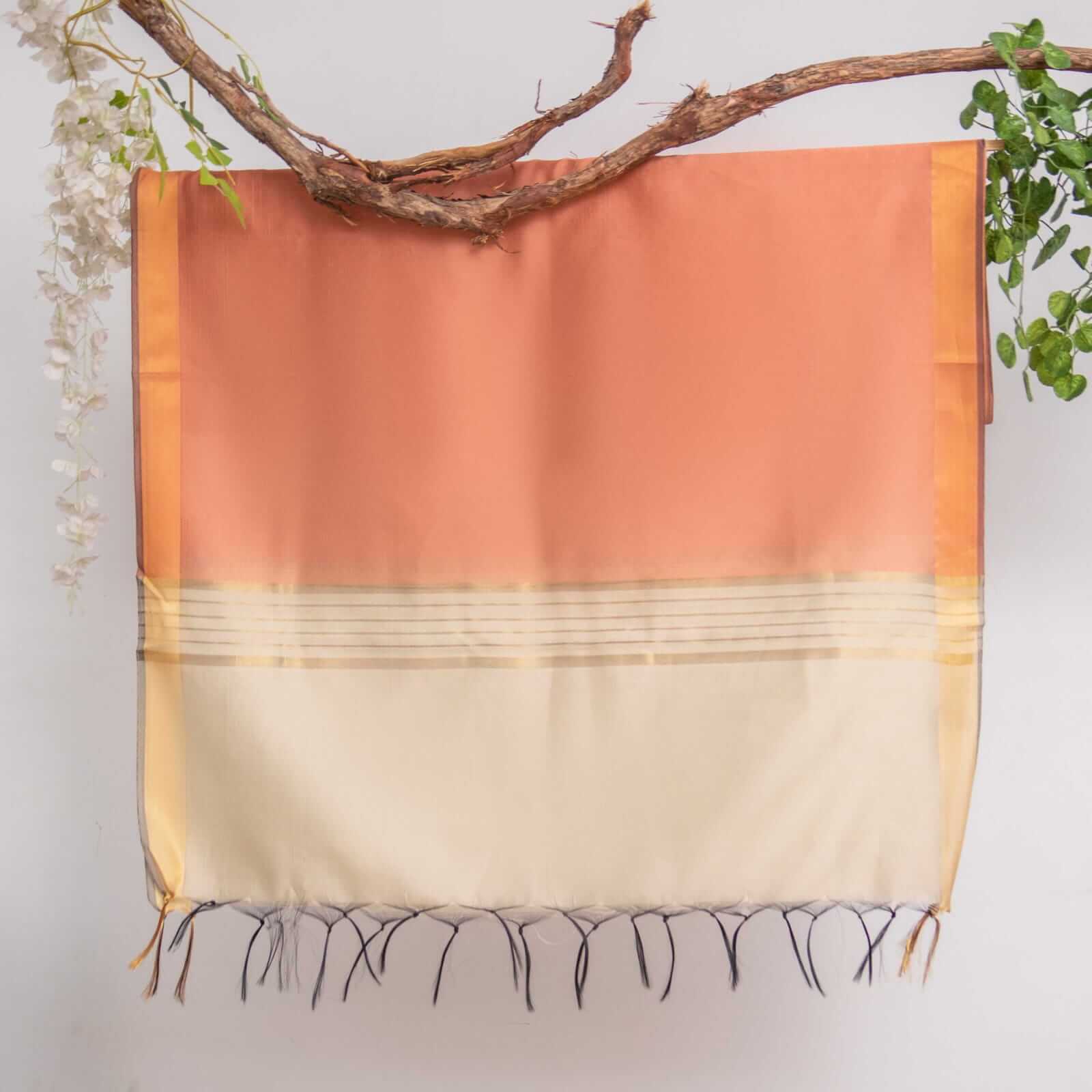 Cotton Silk Peach All Sided Border Dupatta