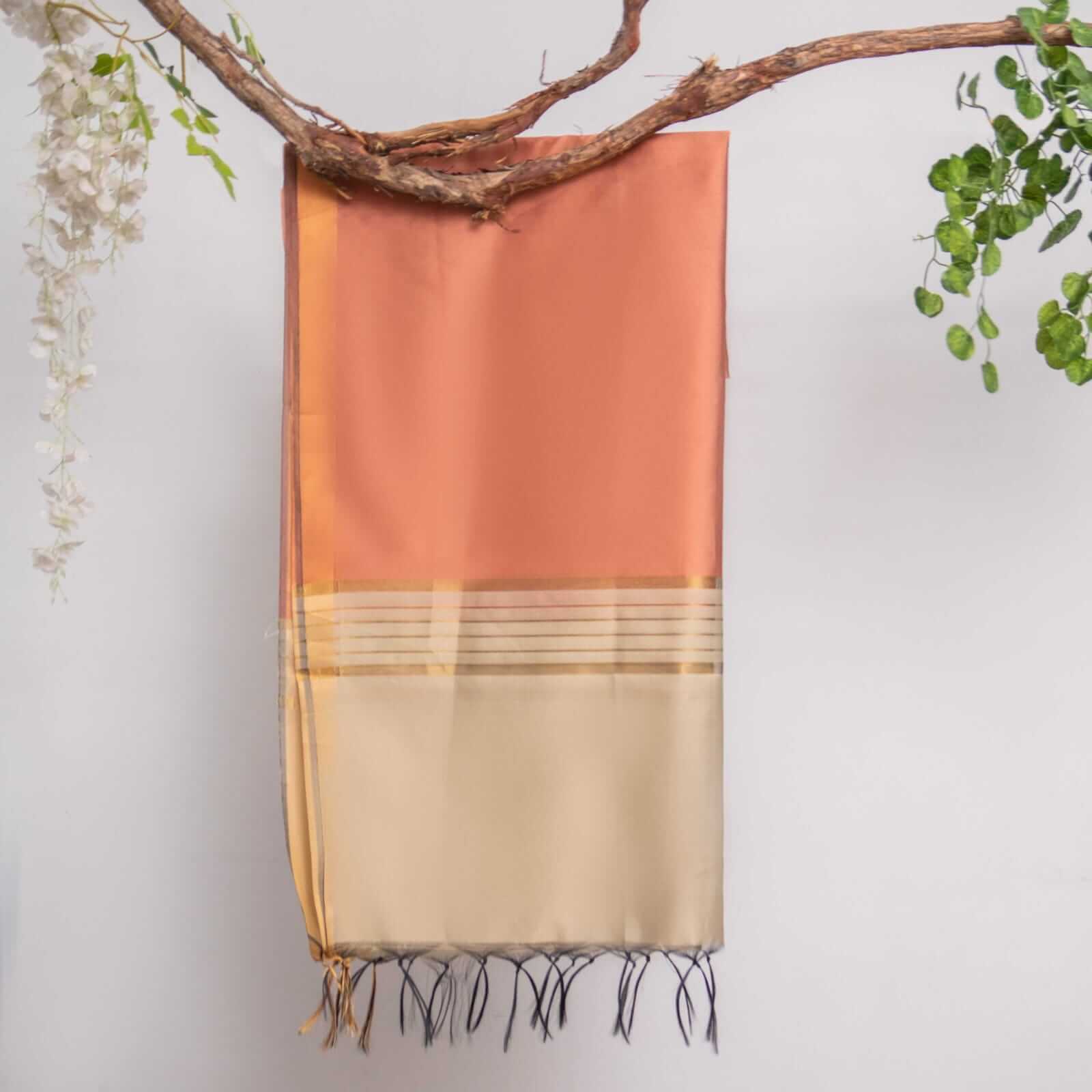 Cotton Silk Peach All Sided Border Dupatta